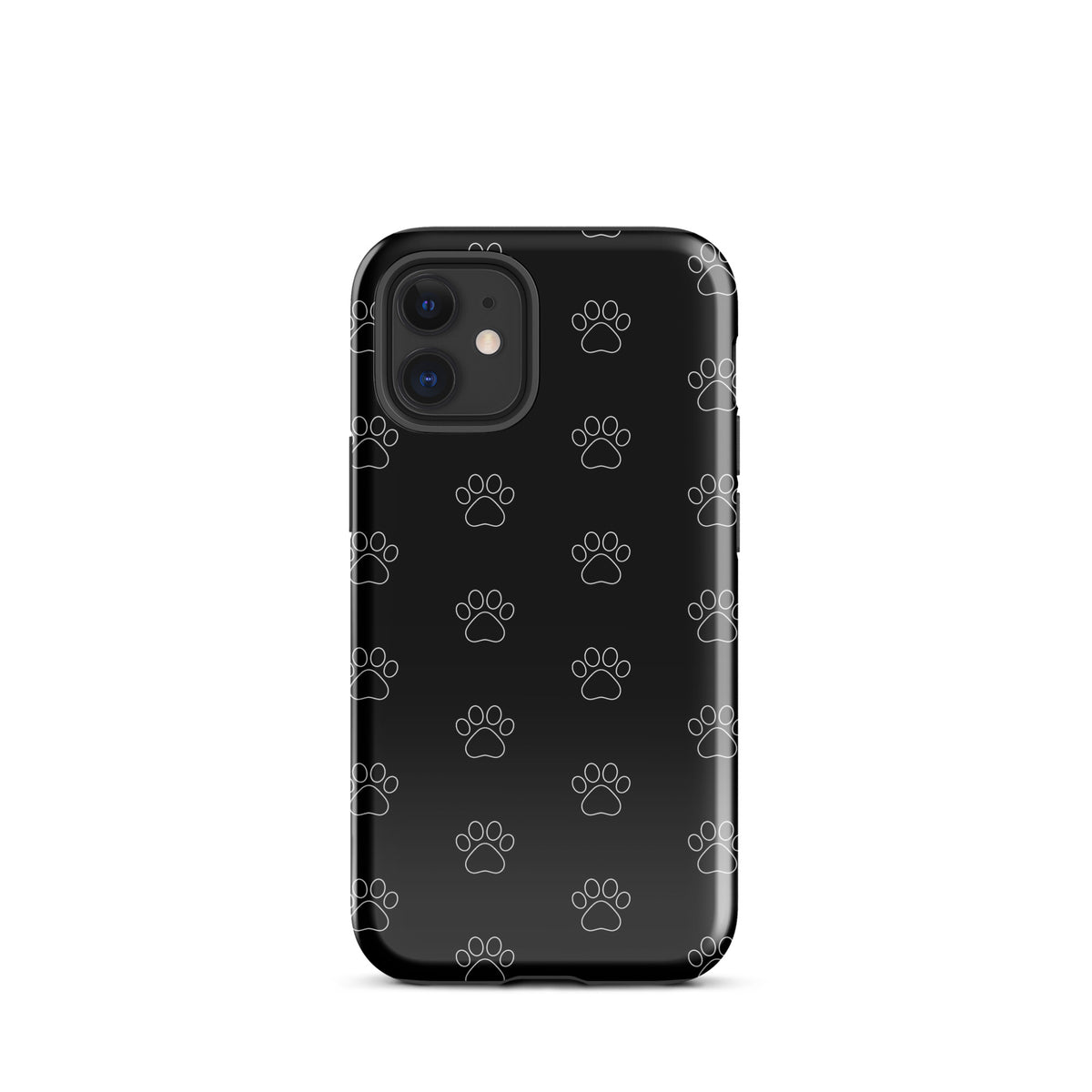 Phone Case for iPhone with black paw print pattern, designed for pet lovers seeking minimalist style and protection.