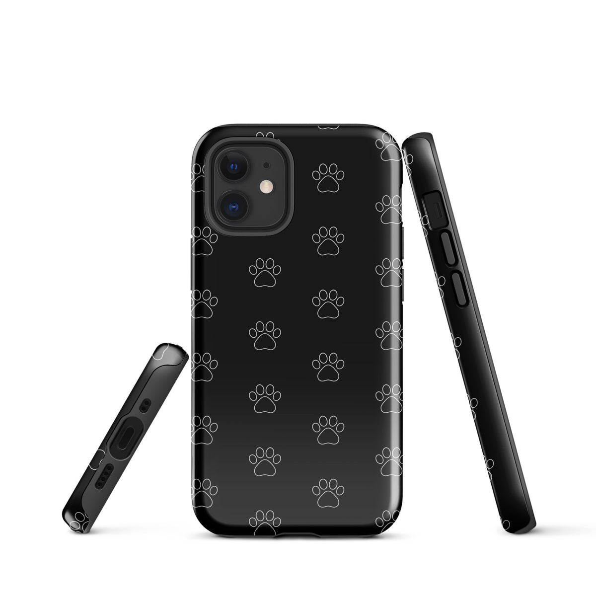 Phone Case for iPhone with black paw print pattern, minimalist design for pet lovers, showcases phone's color.