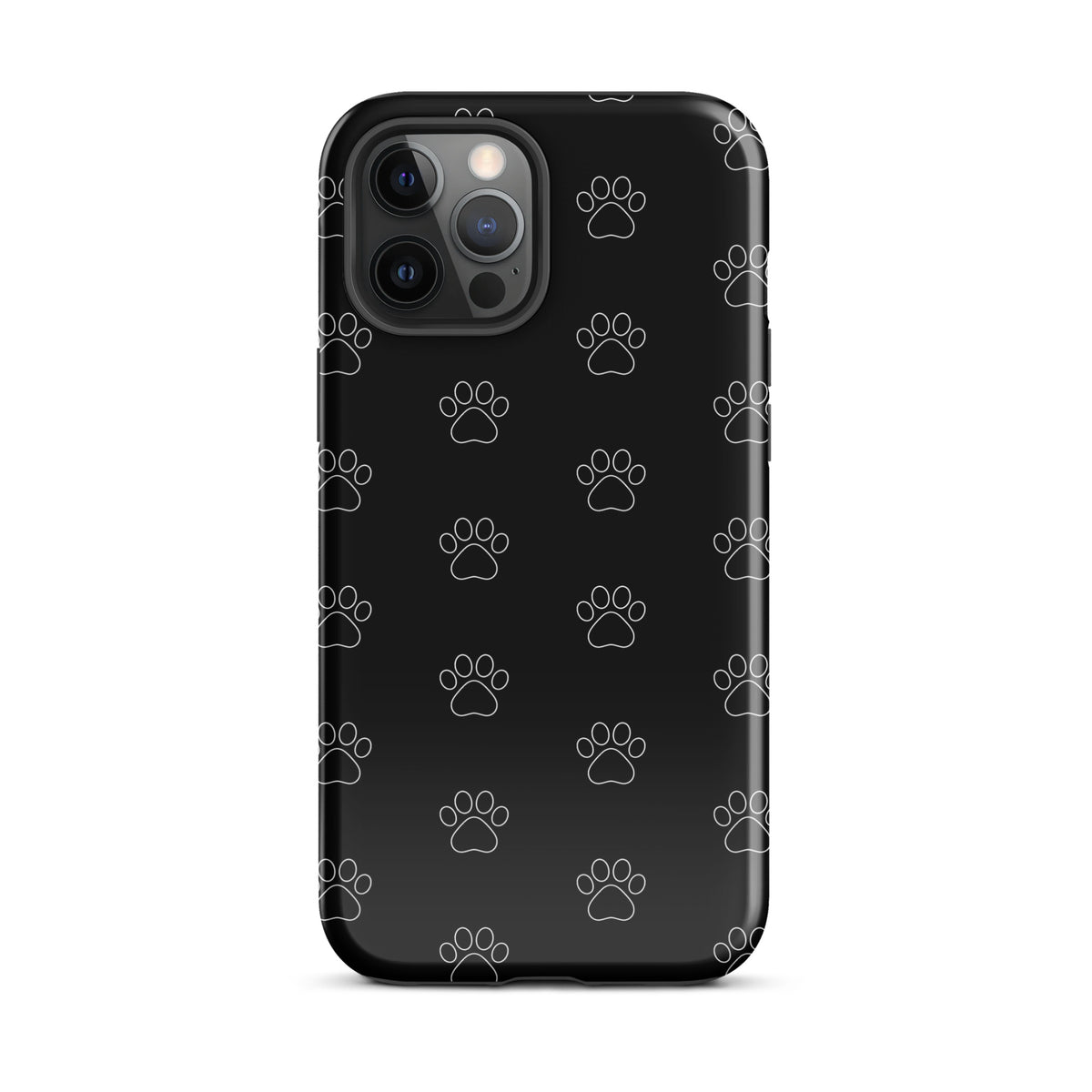 Phone Case for iPhone with paw print pattern in black for pet lovers, minimalist design highlighting love for cats and dogs.