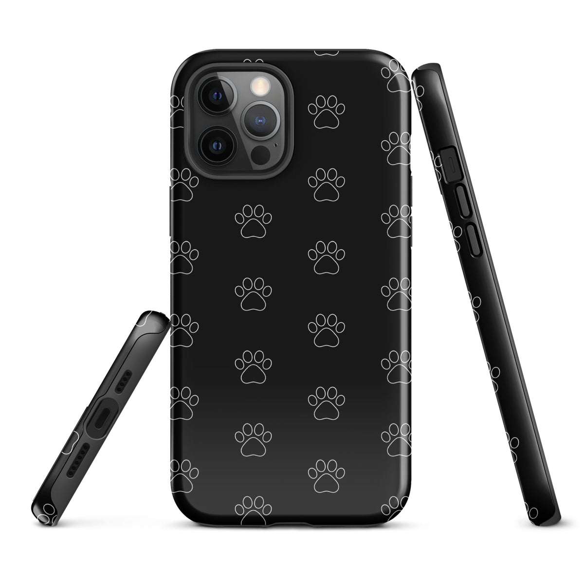Phone Case for iPhone with black paw print pattern for pet lovers, minimalist style, transparent finish showcasing iPhone color.