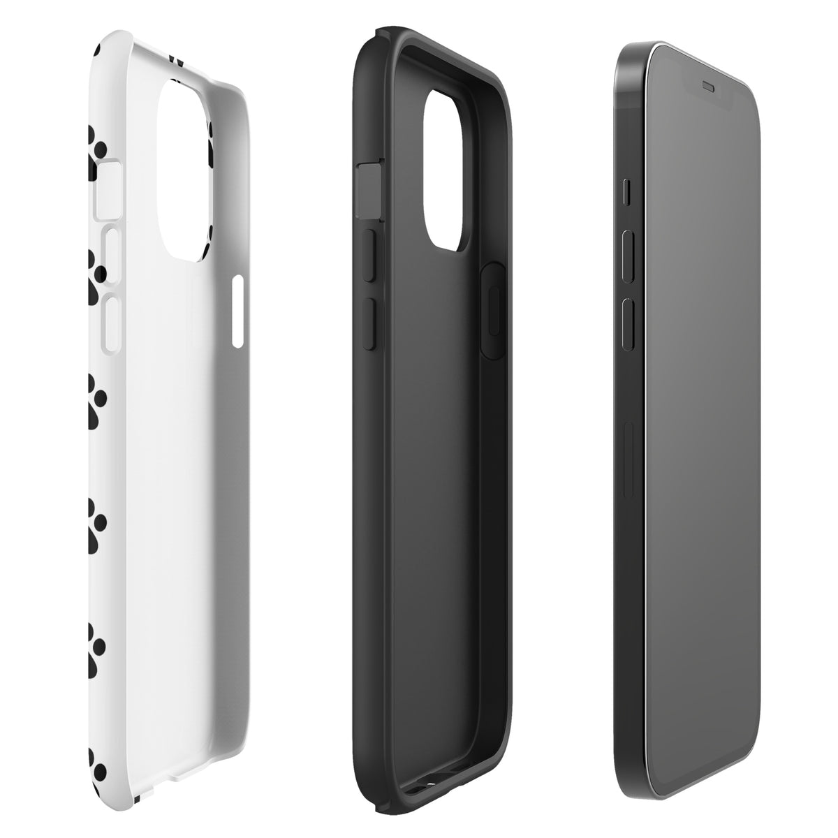 Phone Case for iPhone with Stylish Paw Print Design in White and Black, perfect for pet lovers who adore both cats and dogs.
