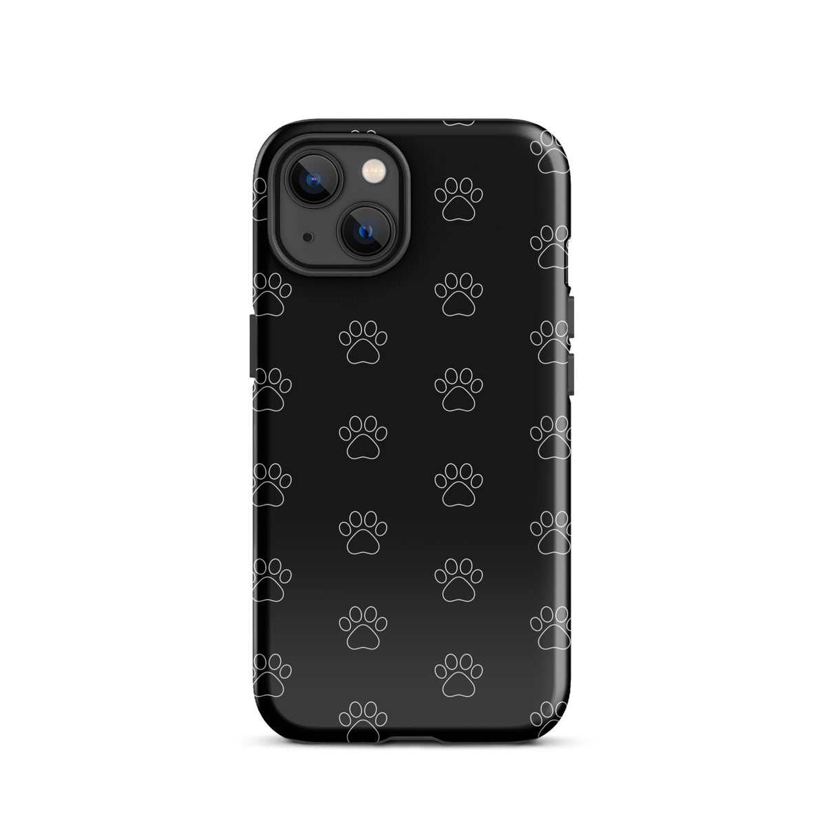 Phone Case with black paw print pattern for iPhone showcasing love for pets, transparent finish reveals phone color, minimalist style.