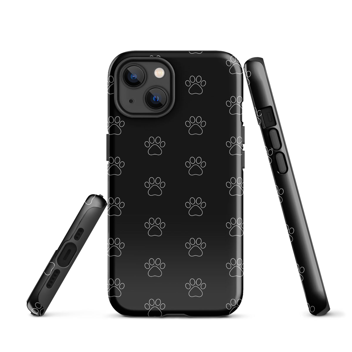 Phone Case for iPhone with black paw print pattern for pet lovers, showcasing minimalist style for cat and dog enthusiasts.