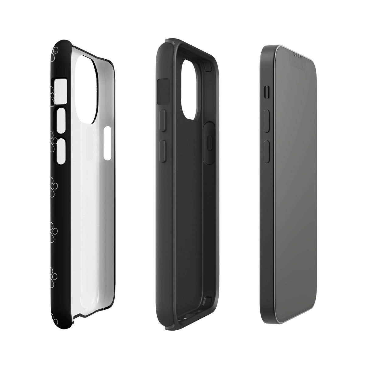 Phone Case for iPhone with black paw print pattern, showcasing modern minimalist design for pet lovers.
