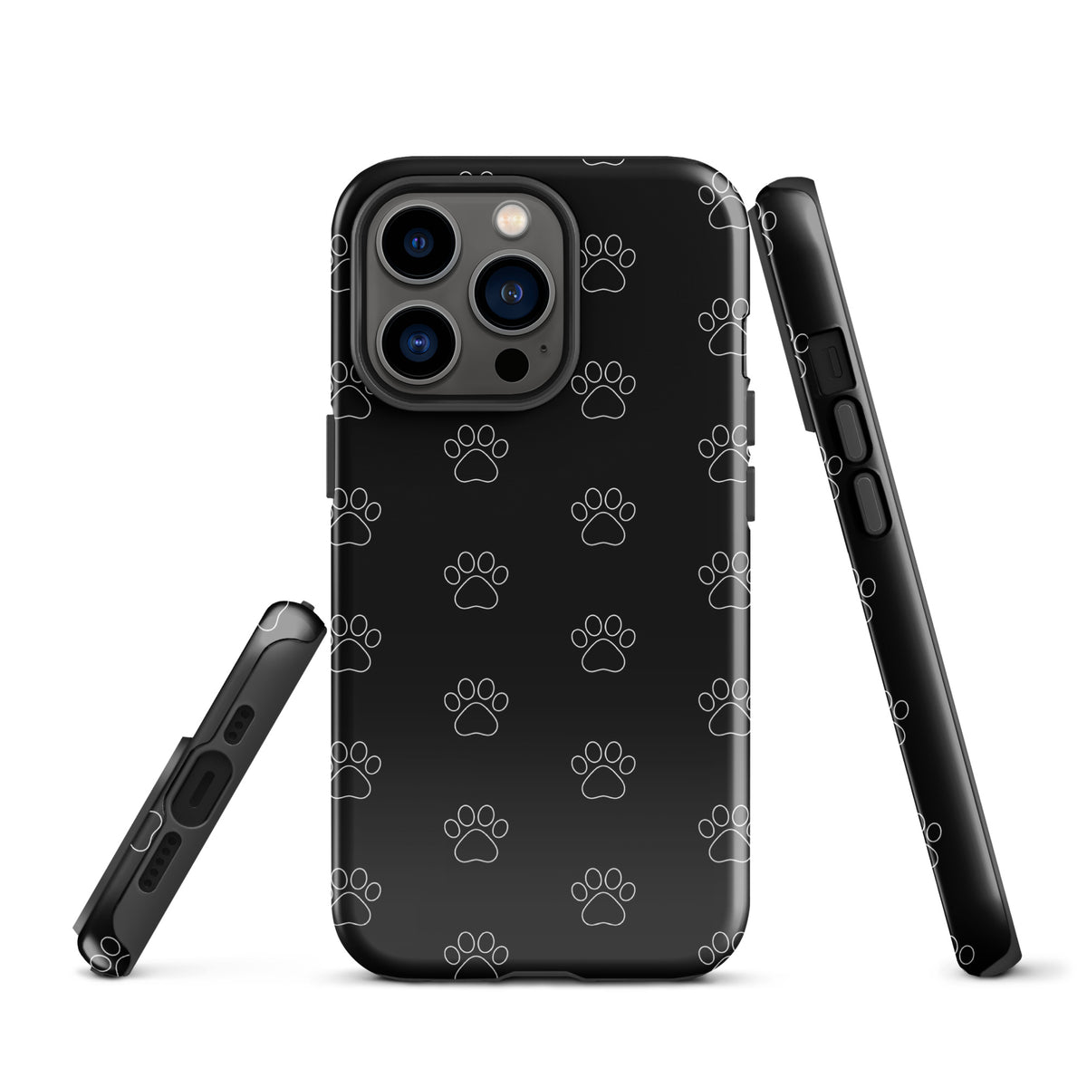 Phone Case for iPhone with black paw print pattern for pet lovers, minimalist design with transparent finish.