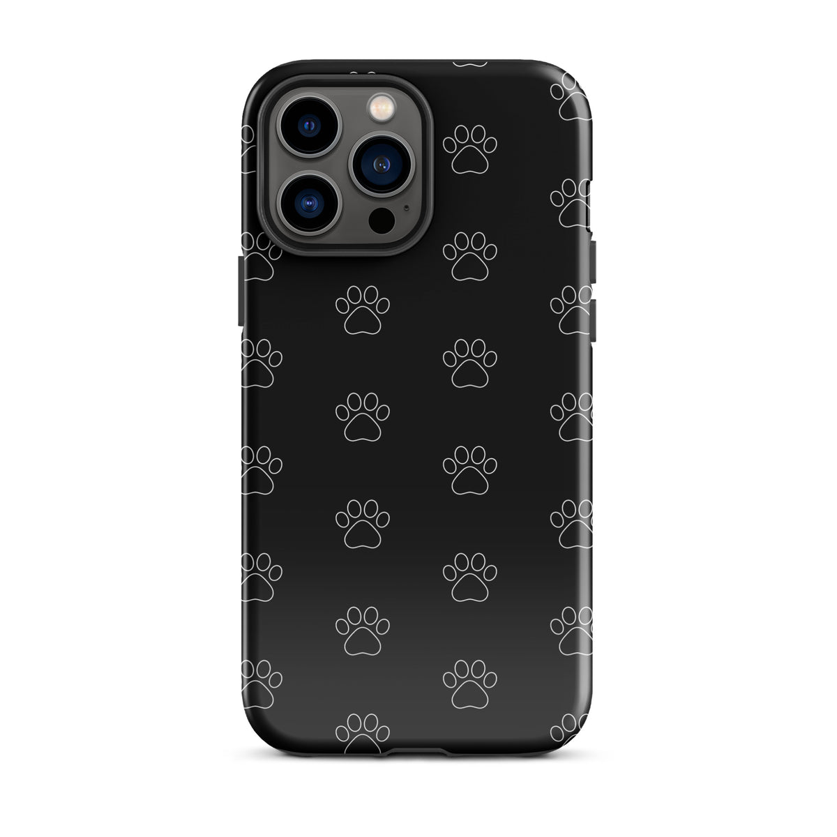 Phone Case for iPhone with black paw print pattern, modern design for pet lovers, transparent finish.