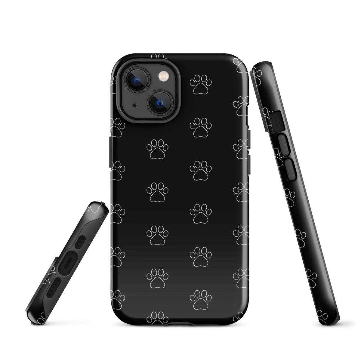 Phone Case for iPhone with black paw print pattern, designed for pet lovers, showing minimalist style and practicality with transparent finish.