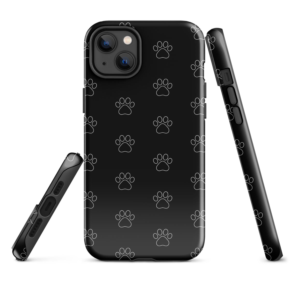 Phone Case for iPhone with black paw print pattern, designed for pet lovers, transparent finish