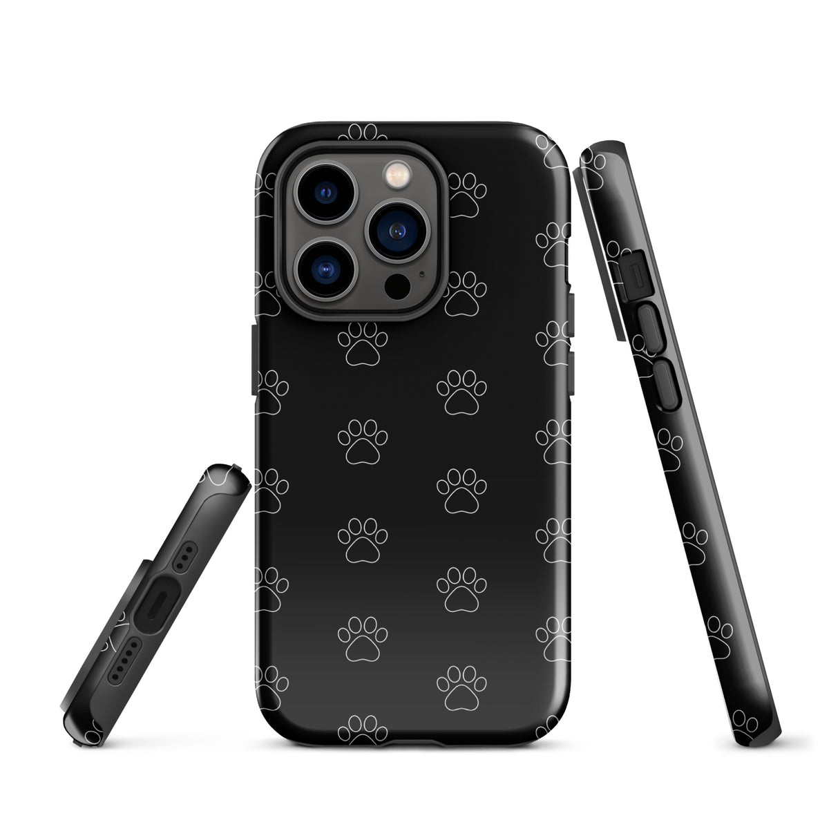 Phone Case for iPhone with black paw print pattern, transparent finish, designed for pet lovers, minimalist style, cat and dog theme.