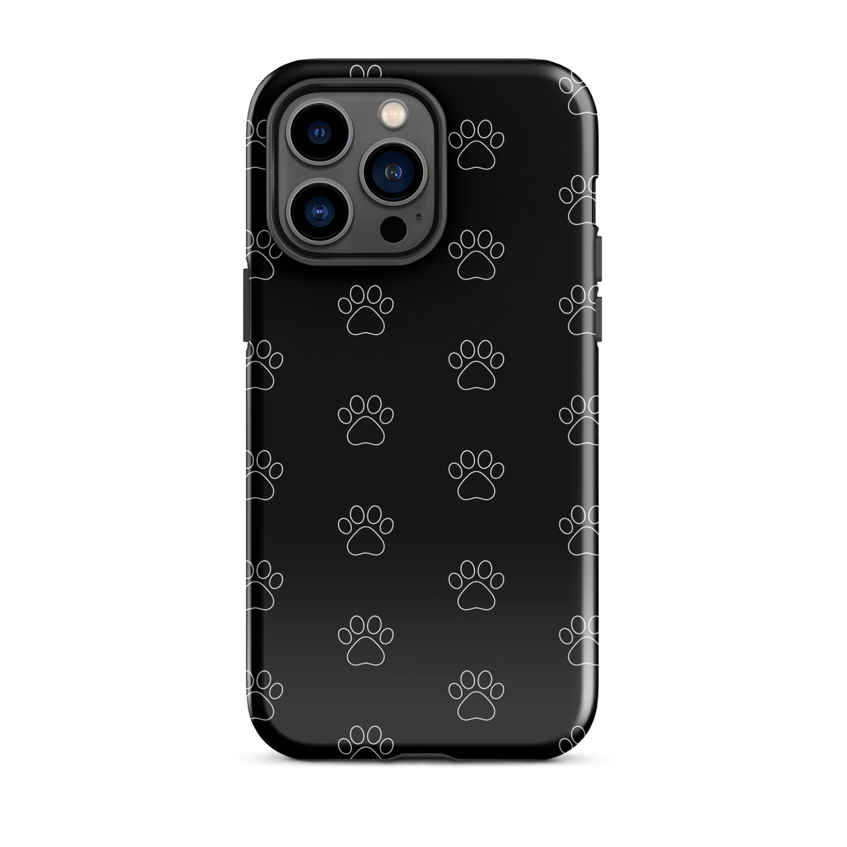 Phone Case for iPhone with black paw print pattern, perfect for pet lovers seeking a modern and minimalist design.