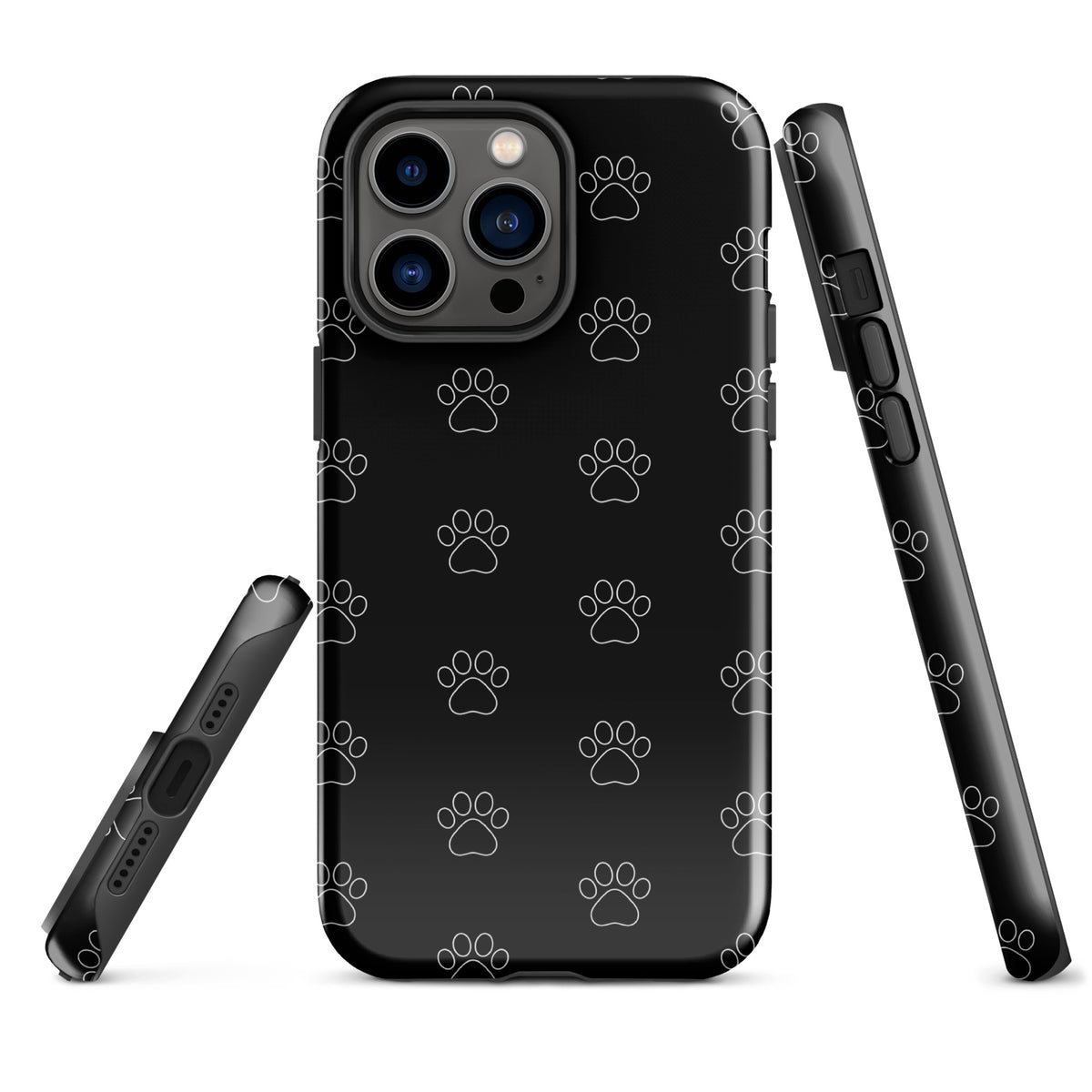 Phone Case with paw print pattern for iPhone, black, pet lover design, minimalist style, transparent, cats and dogs theme cover