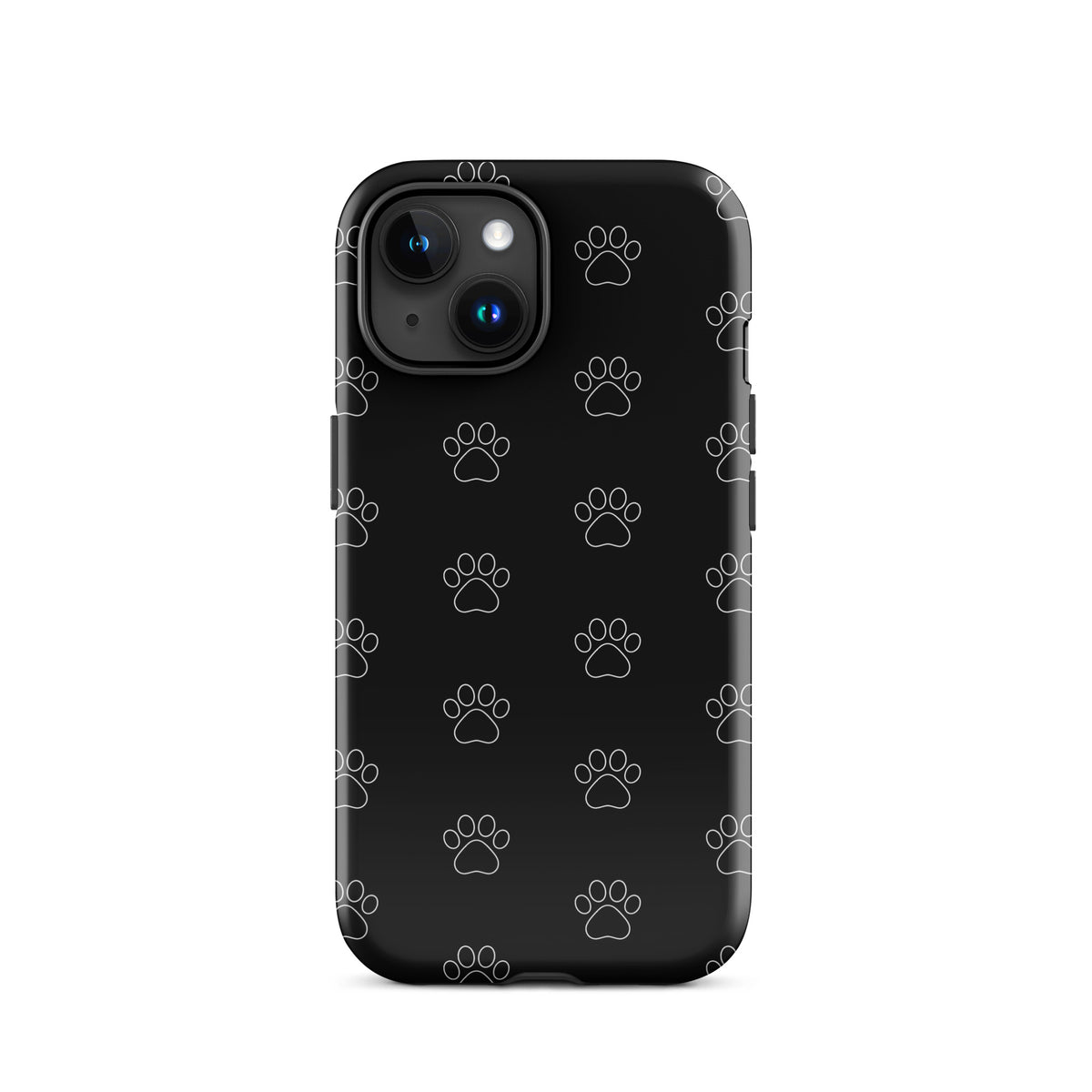 Phone Case for iPhone with black paw print pattern, perfect for cat and dog lovers, featuring a minimalist, transparent design.