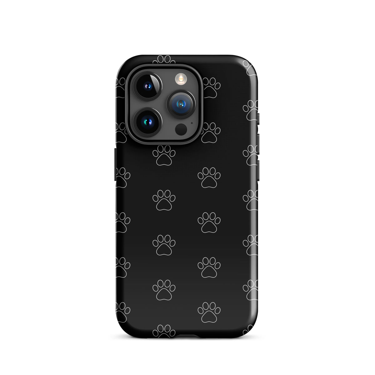 Phone Case for iPhone with black paw print pattern for pet lovers, featuring a minimalist style and transparent finish.
