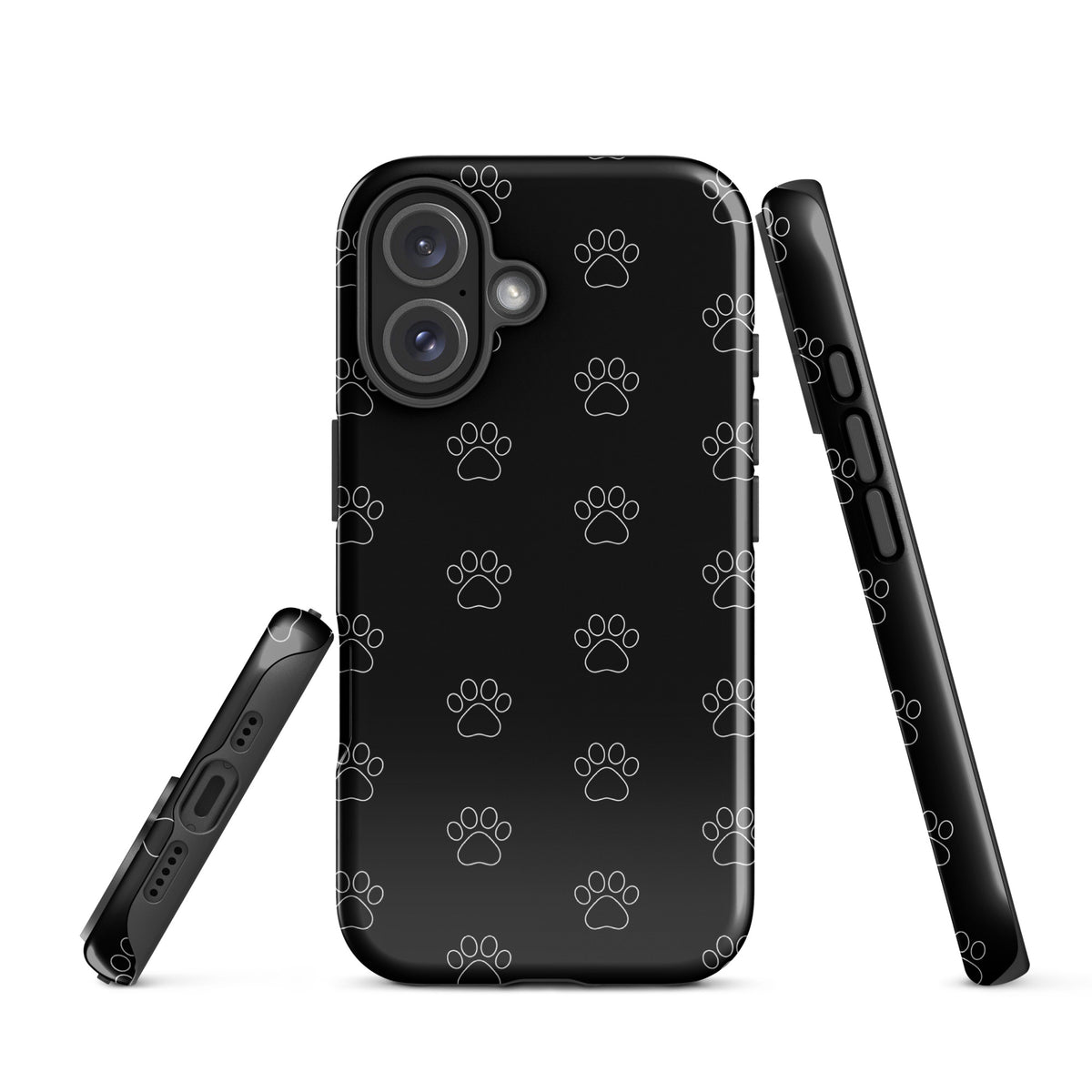 Phone Case for iPhone with black paw print pattern, transparent finish highlighting pet lover's style, minimalist design