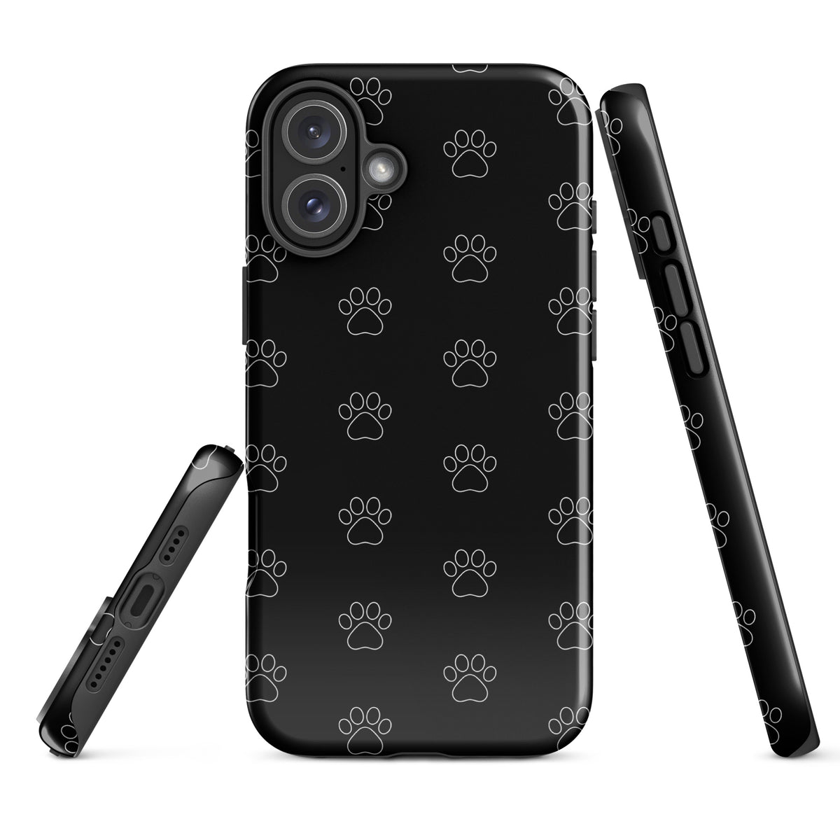 Phone Case for iPhone with black paw print pattern, transparent finish highlighting pet lovers' style.
