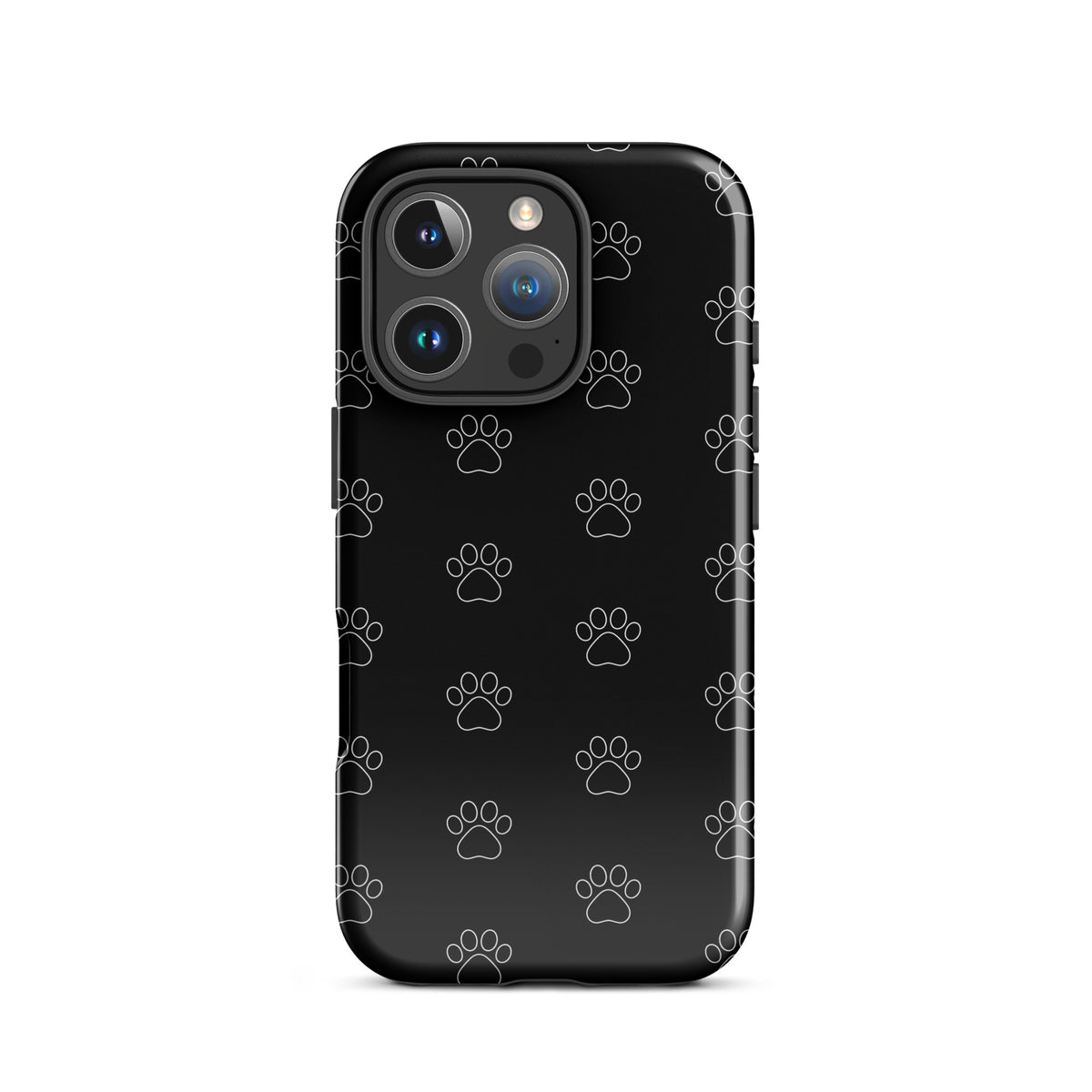 Phone Case for iPhone with black paw print pattern, perfect for cat and dog lovers, featuring a minimalist and transparent design.