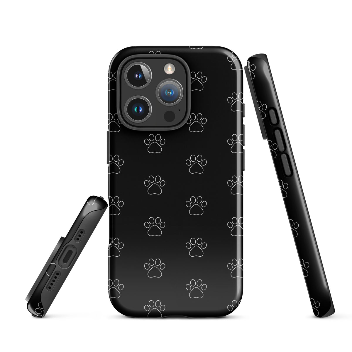 Phone Case for iPhone with black paw print pattern, featuring a modern, minimalist design perfect for pet lovers and iPhone users.