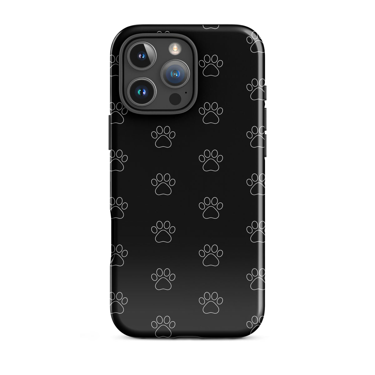 Phone Case for iPhone with black paw print pattern, minimalist and modern design for pet lovers, transparent finish