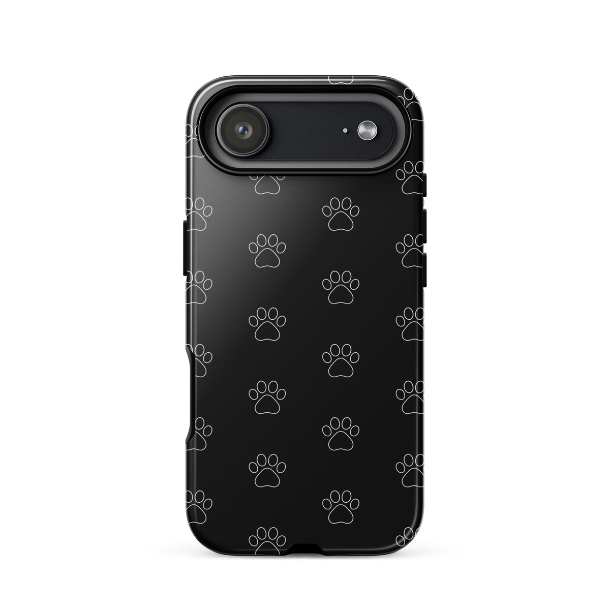 Phone Case for iPhone with black paw print pattern, perfect for pet lovers, blends minimalism and functionality, transparent finish.
