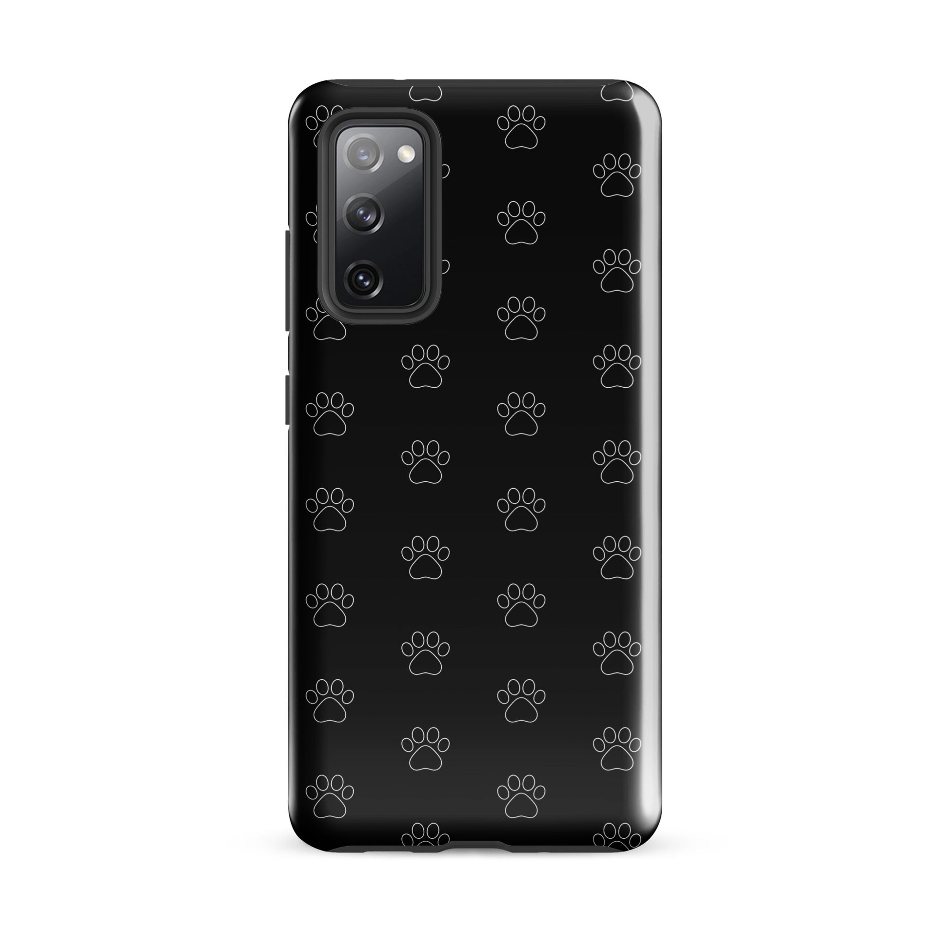 Phone Case for Samsung Galaxy with black paw print pattern for pet lovers, minimalist design showcases phone color.