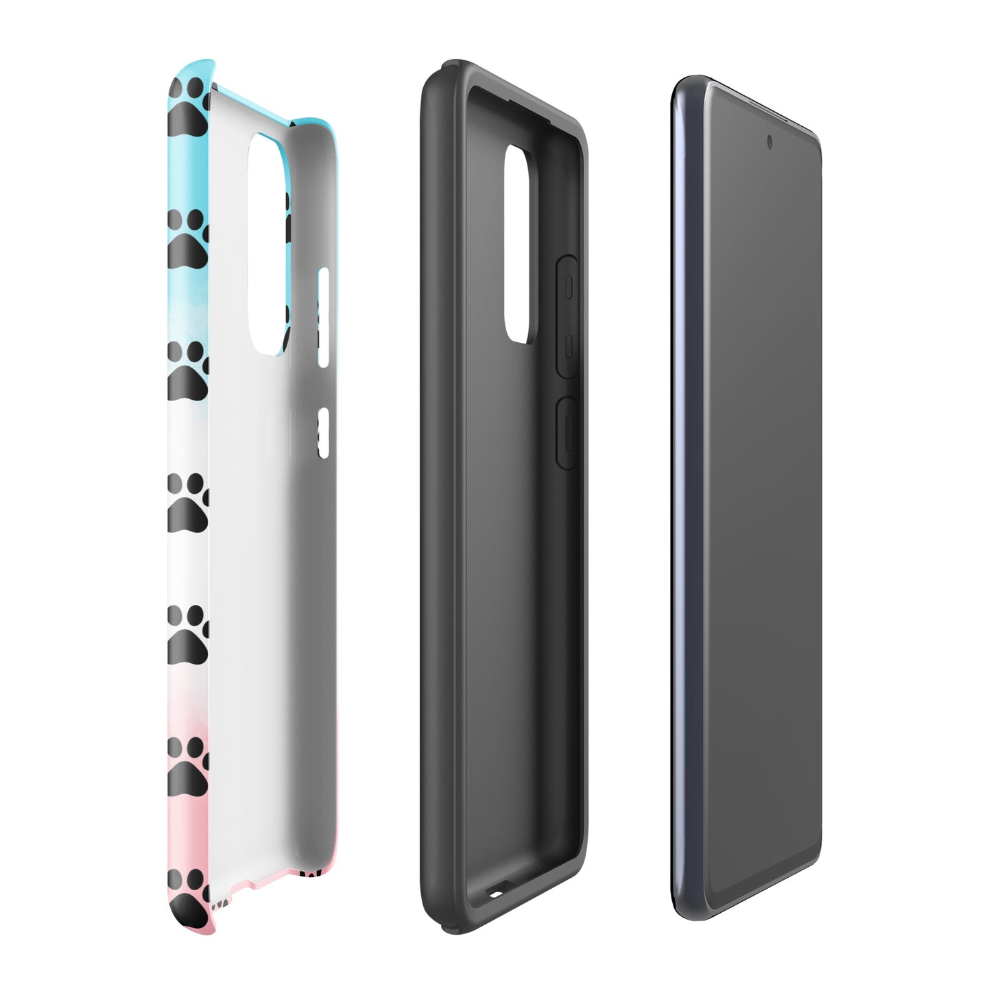 Phone Case for Samsung Galaxy with paw-print pattern, transparent design showcasing playfulness and style for pet lovers.