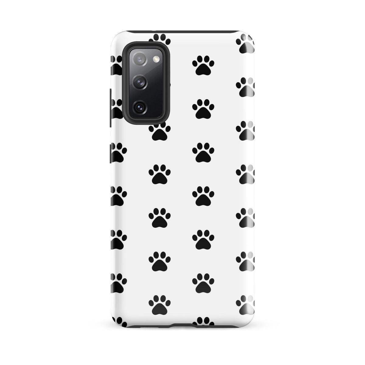 Phone Case for Samsung Galaxy with stylish black paw print design on white background, ideal for pet lovers, cat and dog owners.