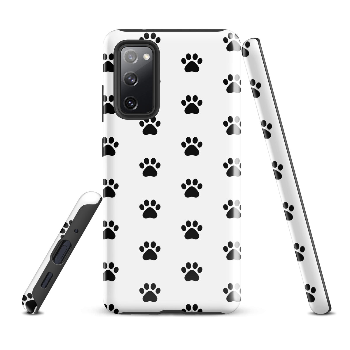 Phone Case for Samsung Galaxy with white and black paw print design, perfect for pet lovers and compatible with cat and dog themes.