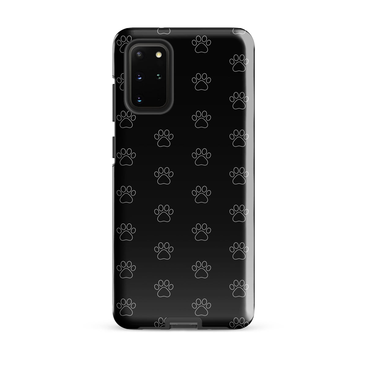 Phone Case with black paw print pattern for Samsung Galaxy, modern and minimalist design for pet lovers, transparent finish