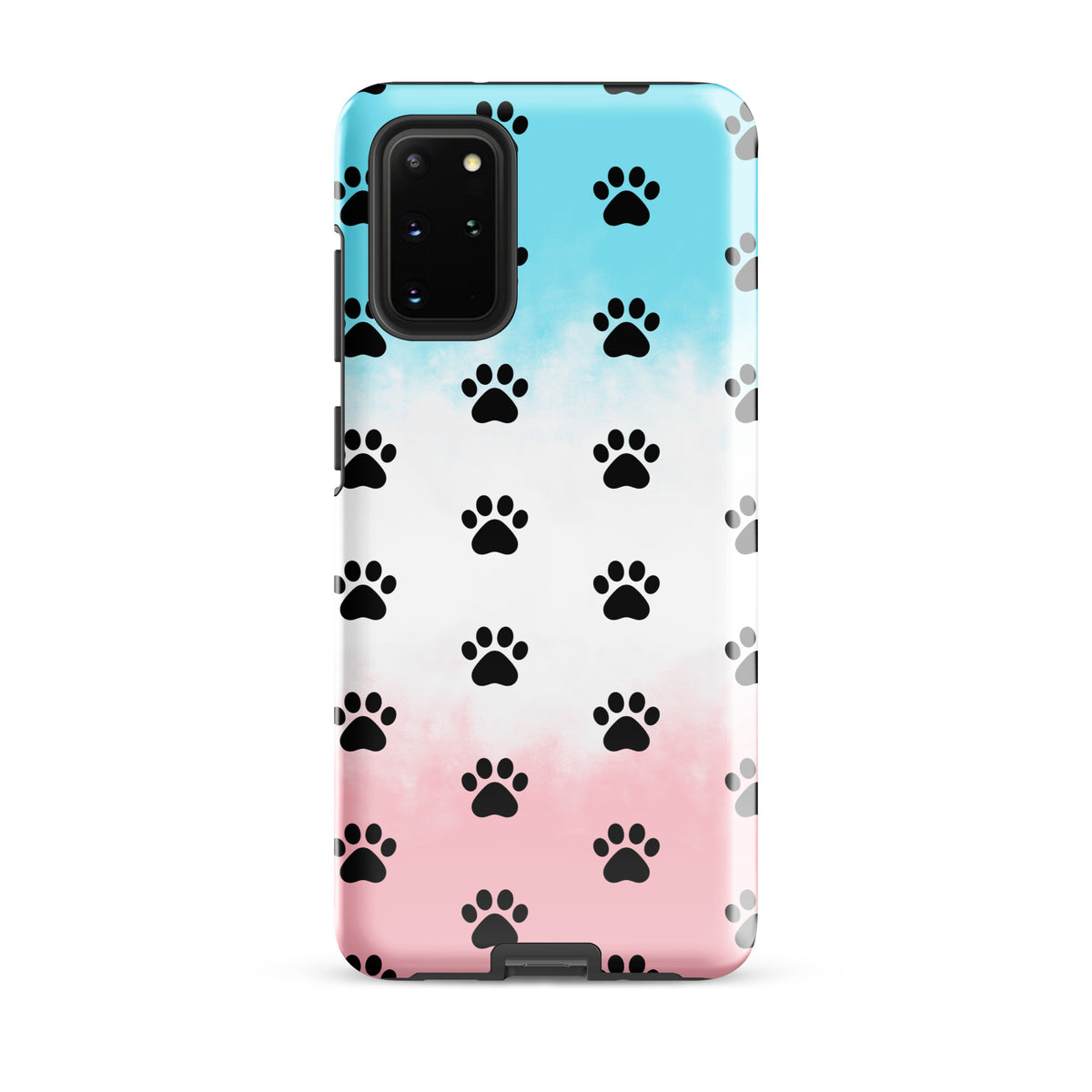 Phone Case for Samsung Galaxy with playful paw-print pattern, designed for pet lovers, showcasing black paw prints on a colorful background.