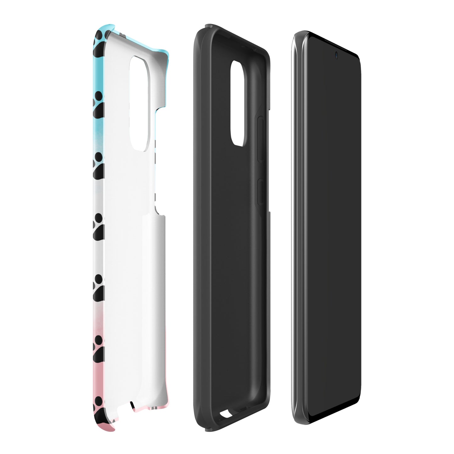 Phone Case for Samsung Galaxy with paw-print pattern, minimalist design for dog and cat lovers. Transparent finish highlights phone color.