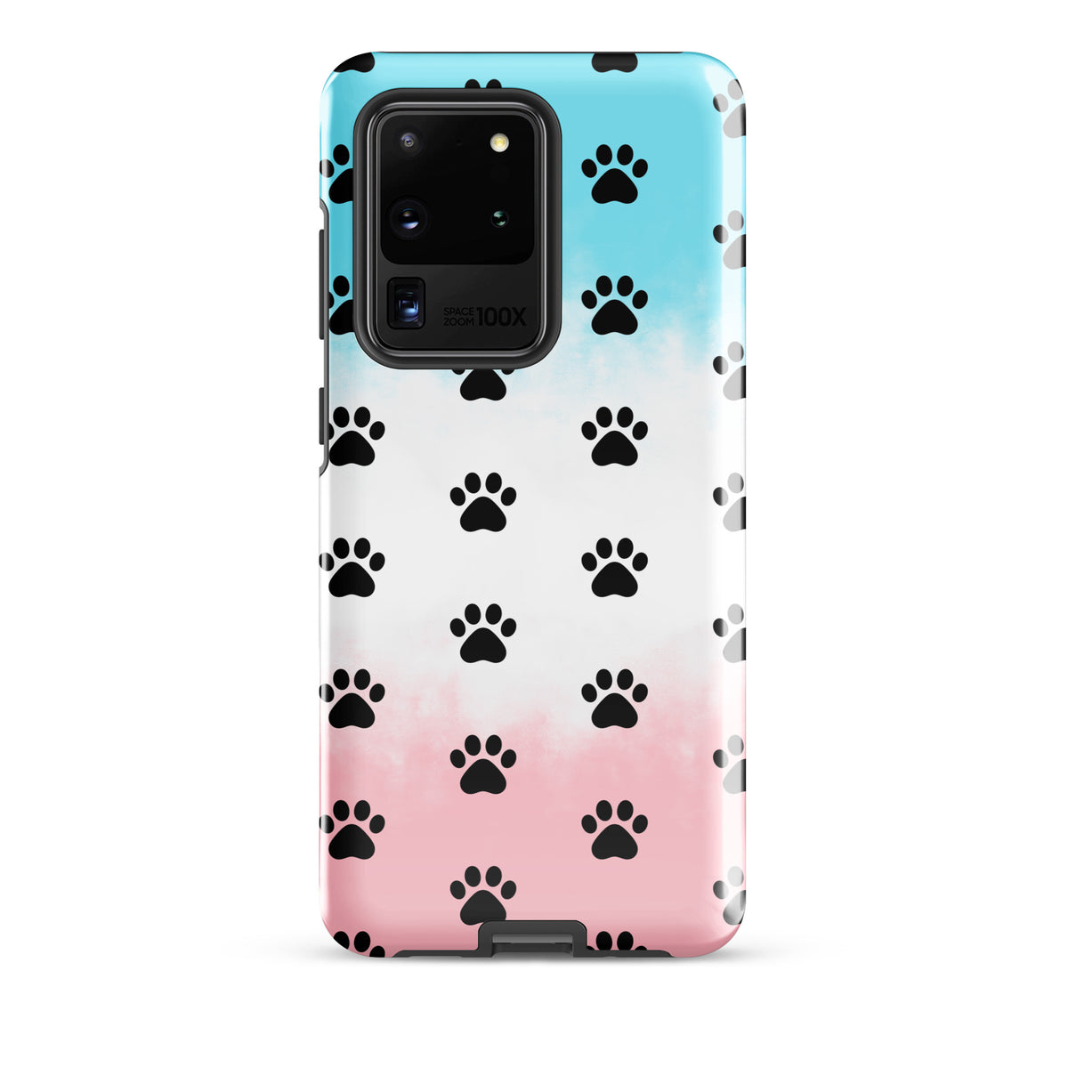 Phone Case with paw-print pattern for Samsung Galaxy, featuring a playful and minimalist pet lover design, transparent finish.