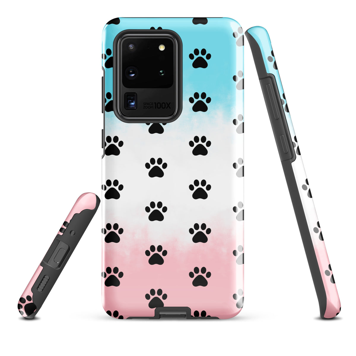 Phone Case for Samsung Galaxy with paw-print pattern, perfect for pet lovers, transparent style showcasing phone color