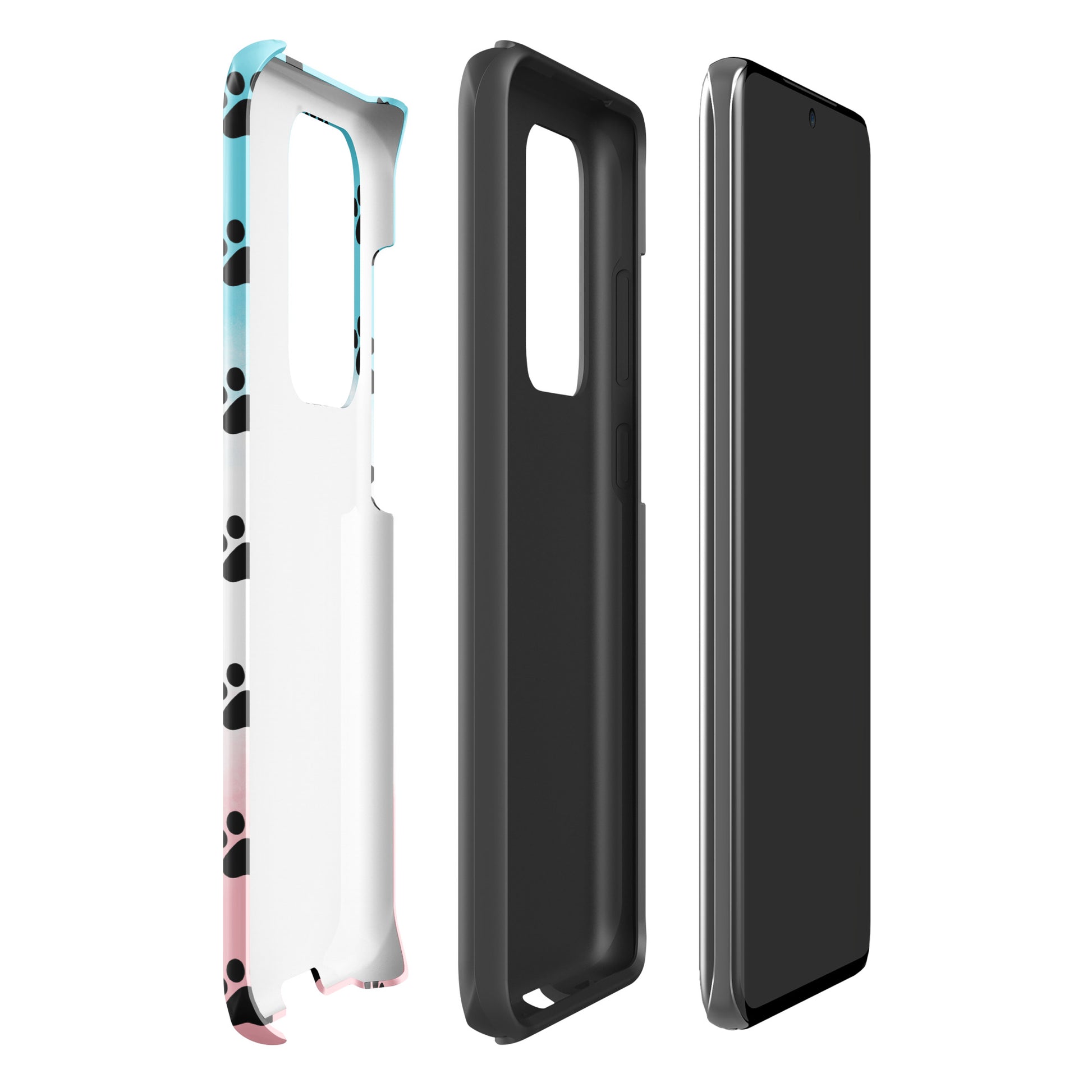 Phone Case for Samsung Galaxy with paw-print pattern and transparent finish, showcasing pet lover design in minimalist style.