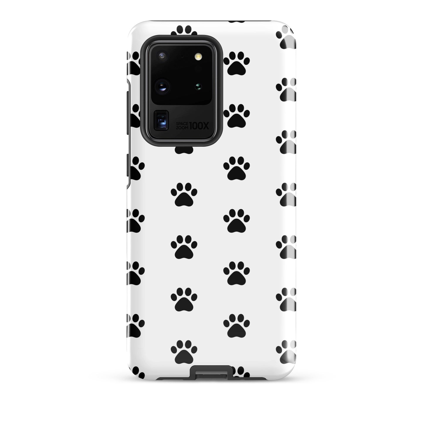 Phone Case for Samsung Galaxy with stylish black and white paw print design, ideal for pet lovers, featuring a minimalist pattern.