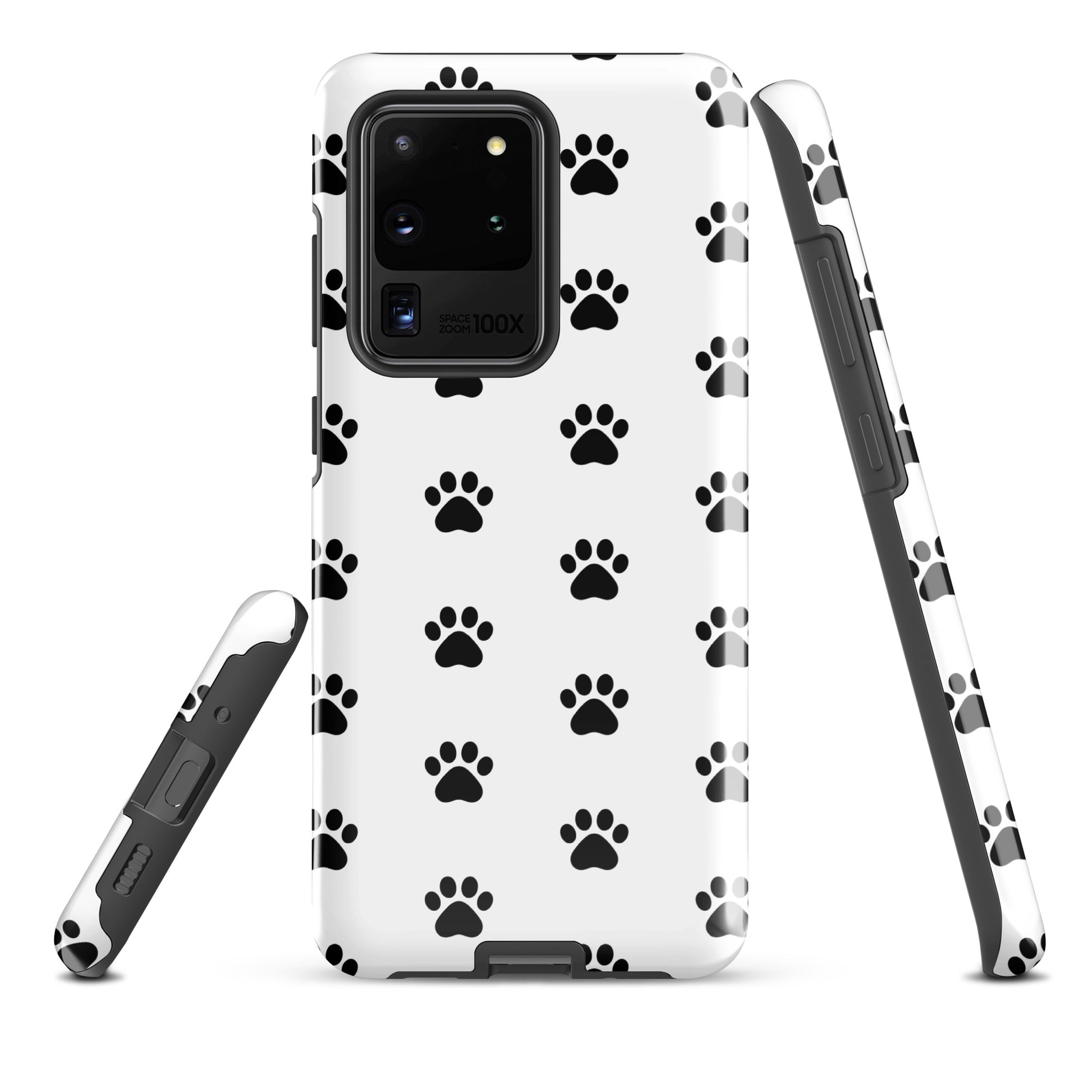 Phone Case for Samsung Galaxy with stylish black and white paw print design, ideal for pet lovers, featuring a minimalist pattern for a modern look.