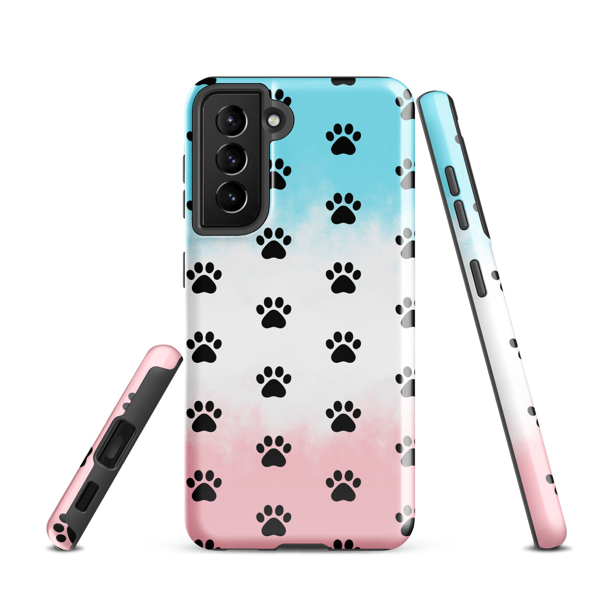 Phone Case for Samsung Galaxy with paw-print pattern, transparent finish, designed for cat and dog lovers, minimalist style.