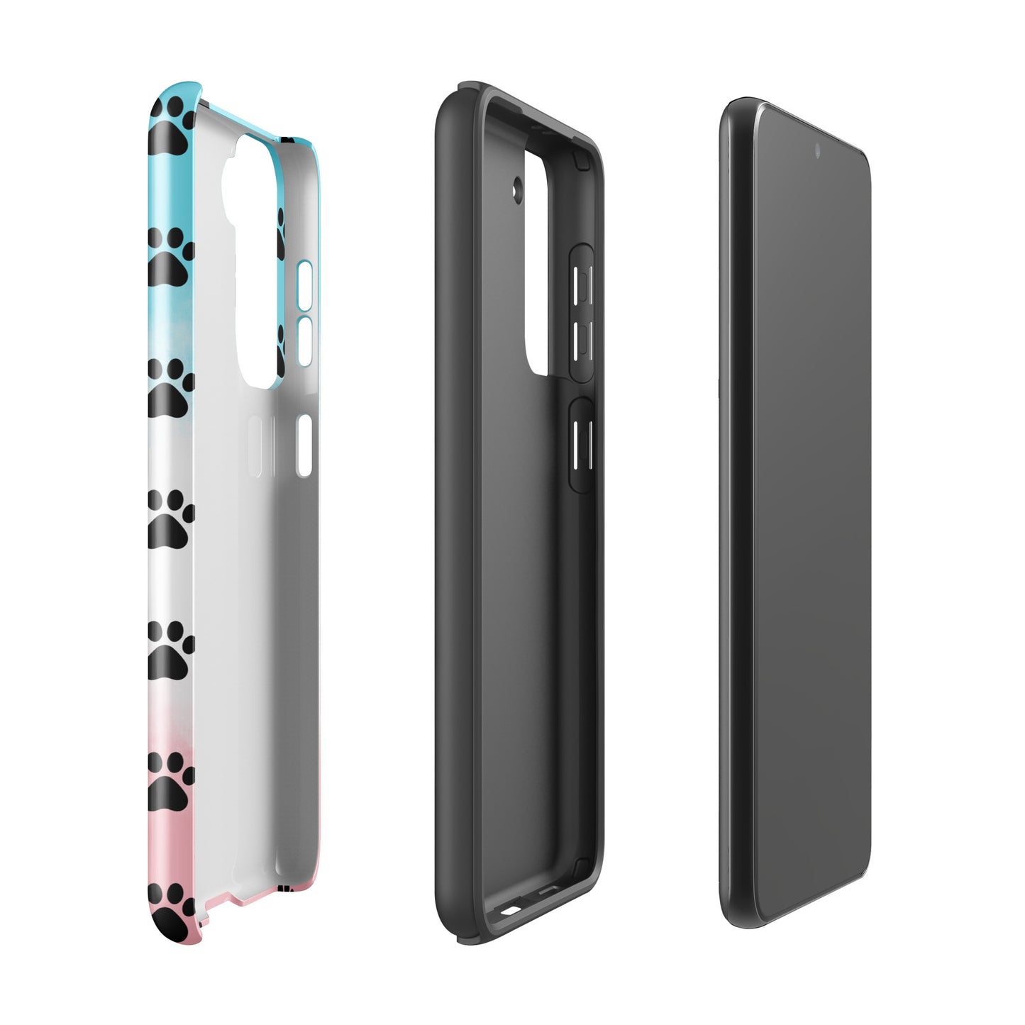 Phone Case for Samsung Galaxy featuring paw-print pattern for pet lovers, transparent design shows phone color.