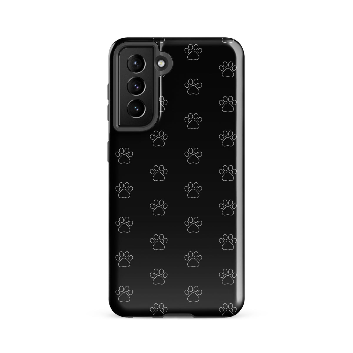 Phone Case for Samsung Galaxy with black paw print pattern, perfect for pet lovers wanting modern minimalist style.