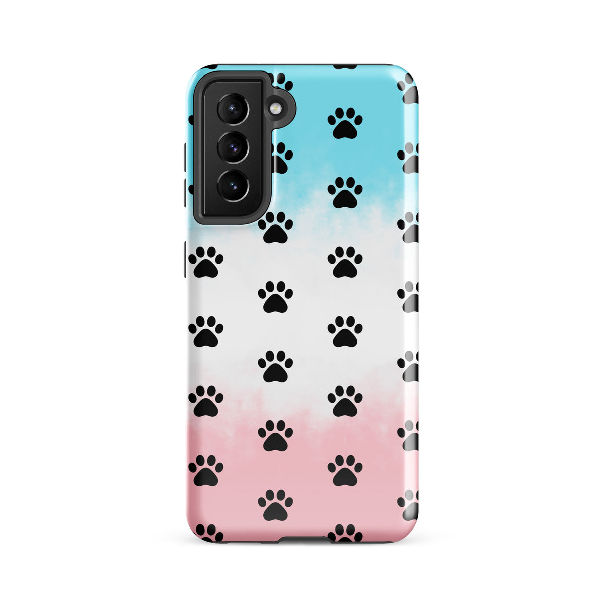 Phone Case for Samsung Galaxy with paw-print pattern, transparent design for pet lovers featuring stylish cat and dog theme.