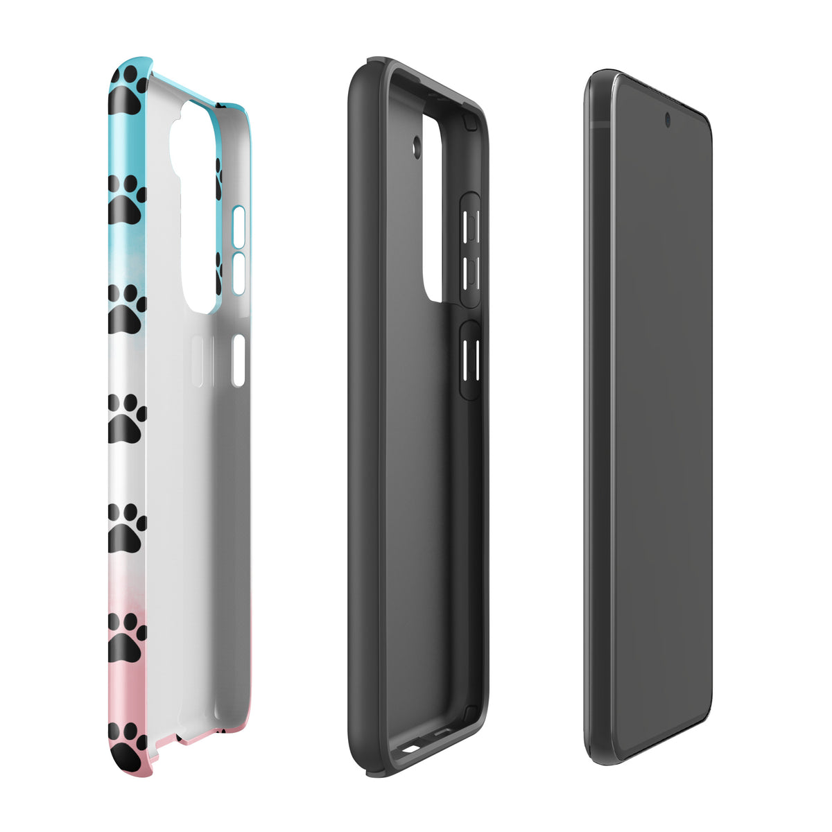 Phone Case for Samsung Galaxy with paw-print pattern, transparent finish, highlighting pet lover's minimalist style.