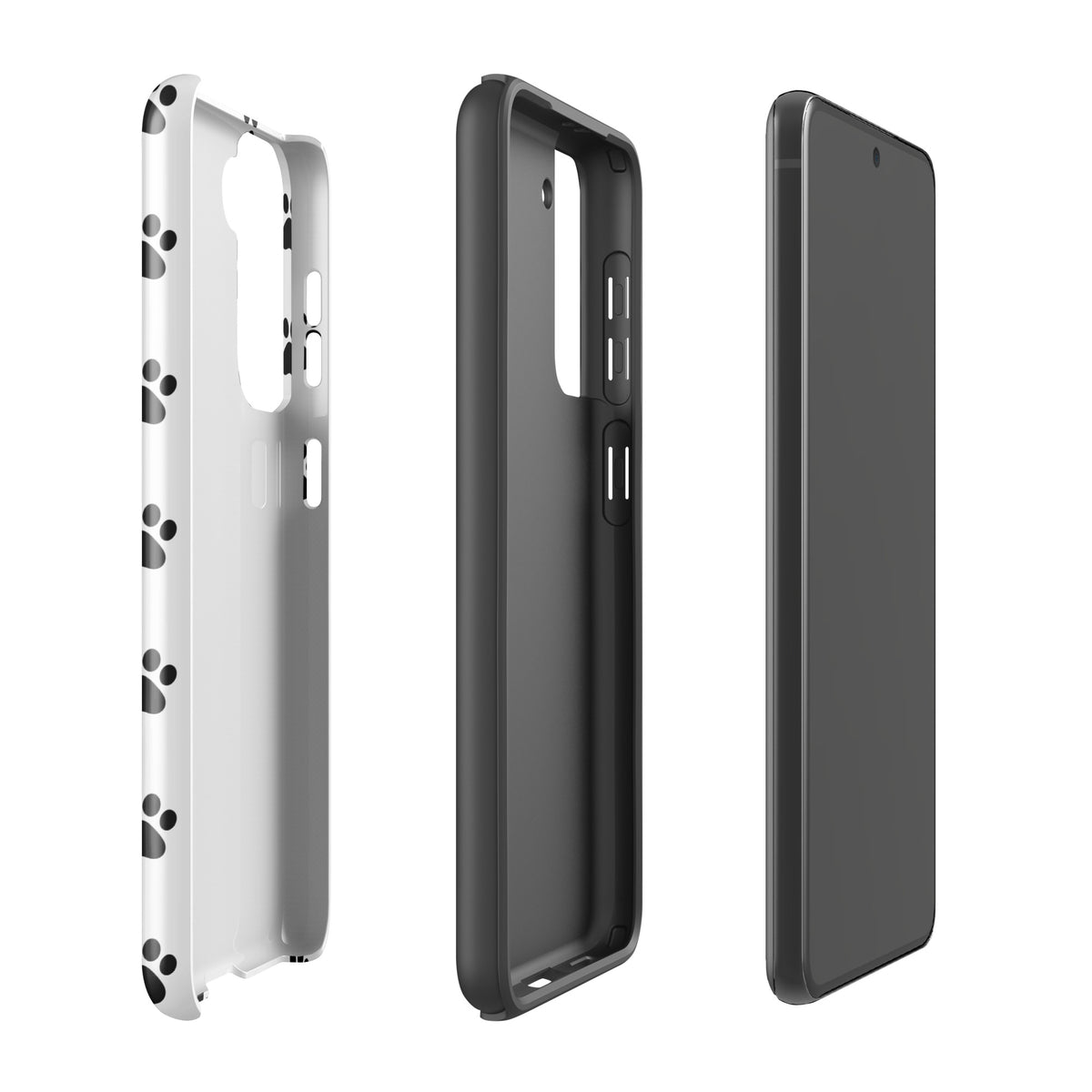 Phone Case for Samsung Galaxy with stylish paw print design, perfect for pet lovers, showcasing white and black minimalist aesthetics.