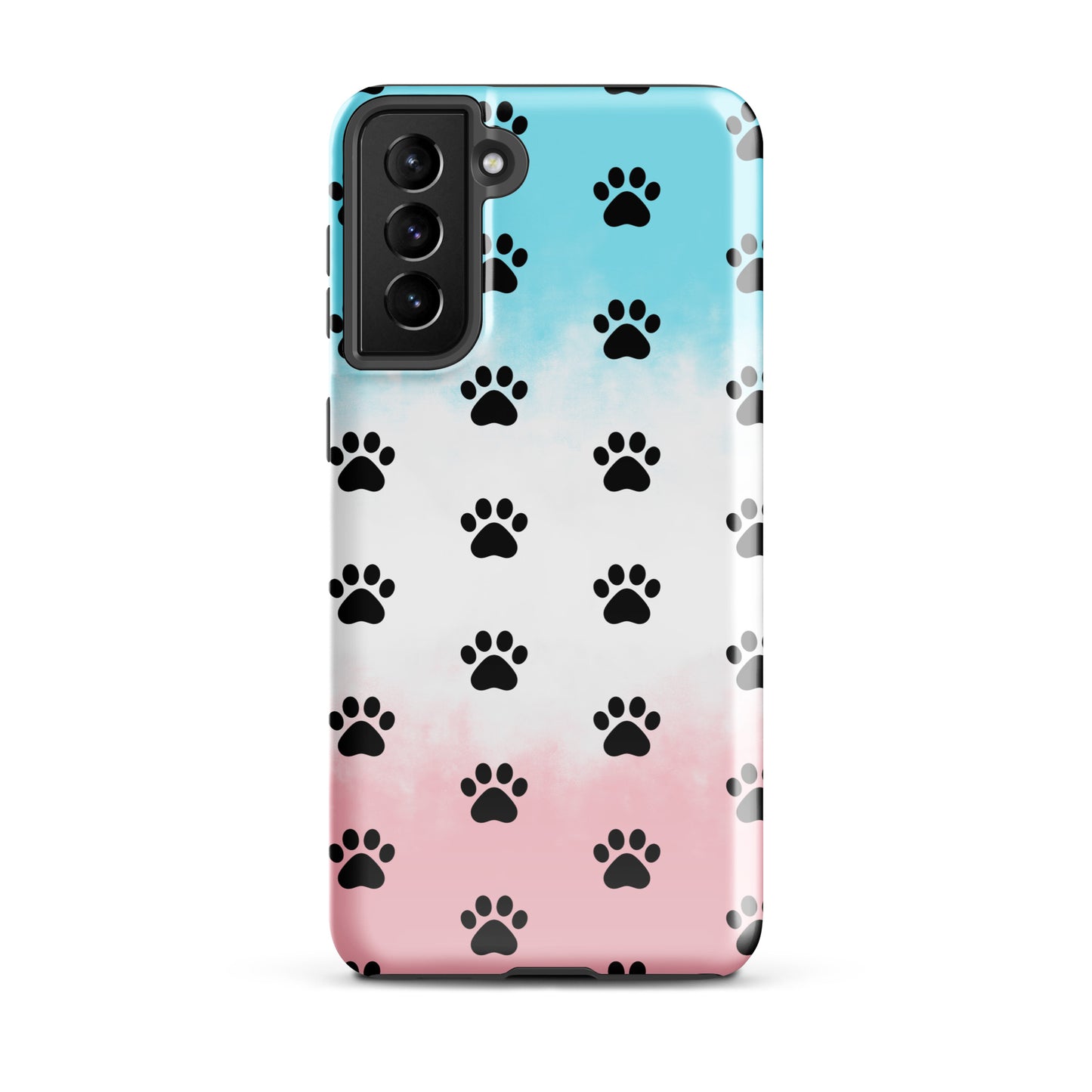 Phone Case for Samsung Galaxy with paw-print pattern, ideal for cat and dog lovers, showing a modern, transparent design.