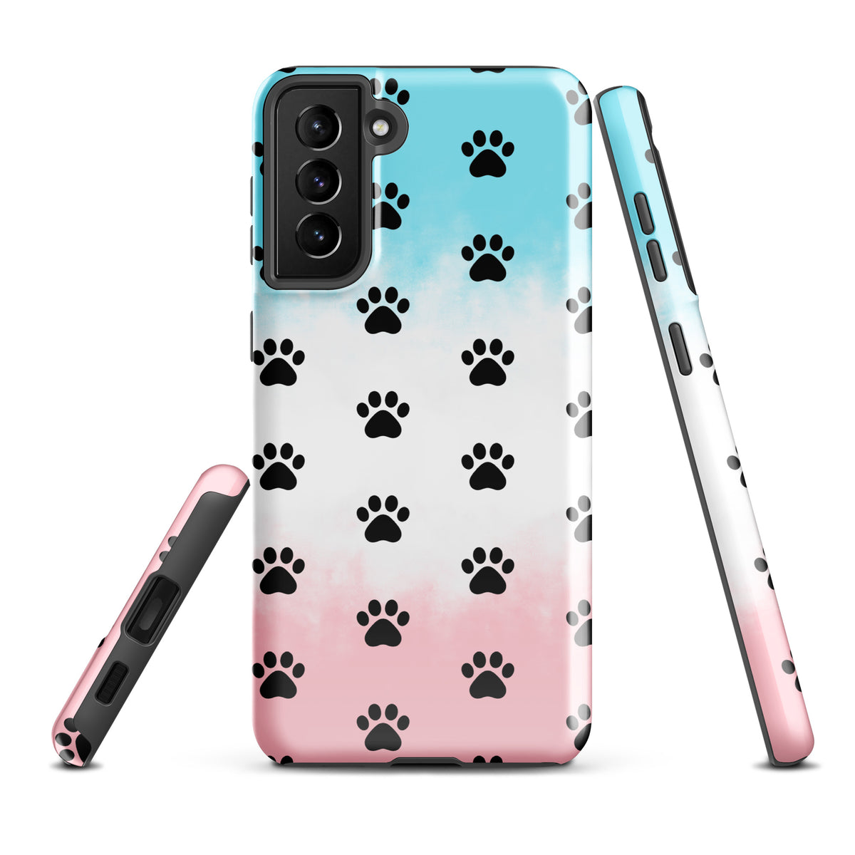 Phone Case for Samsung Galaxy with paw-print pattern, showcasing transparent design for pet lovers, minimalist and stylish protection.