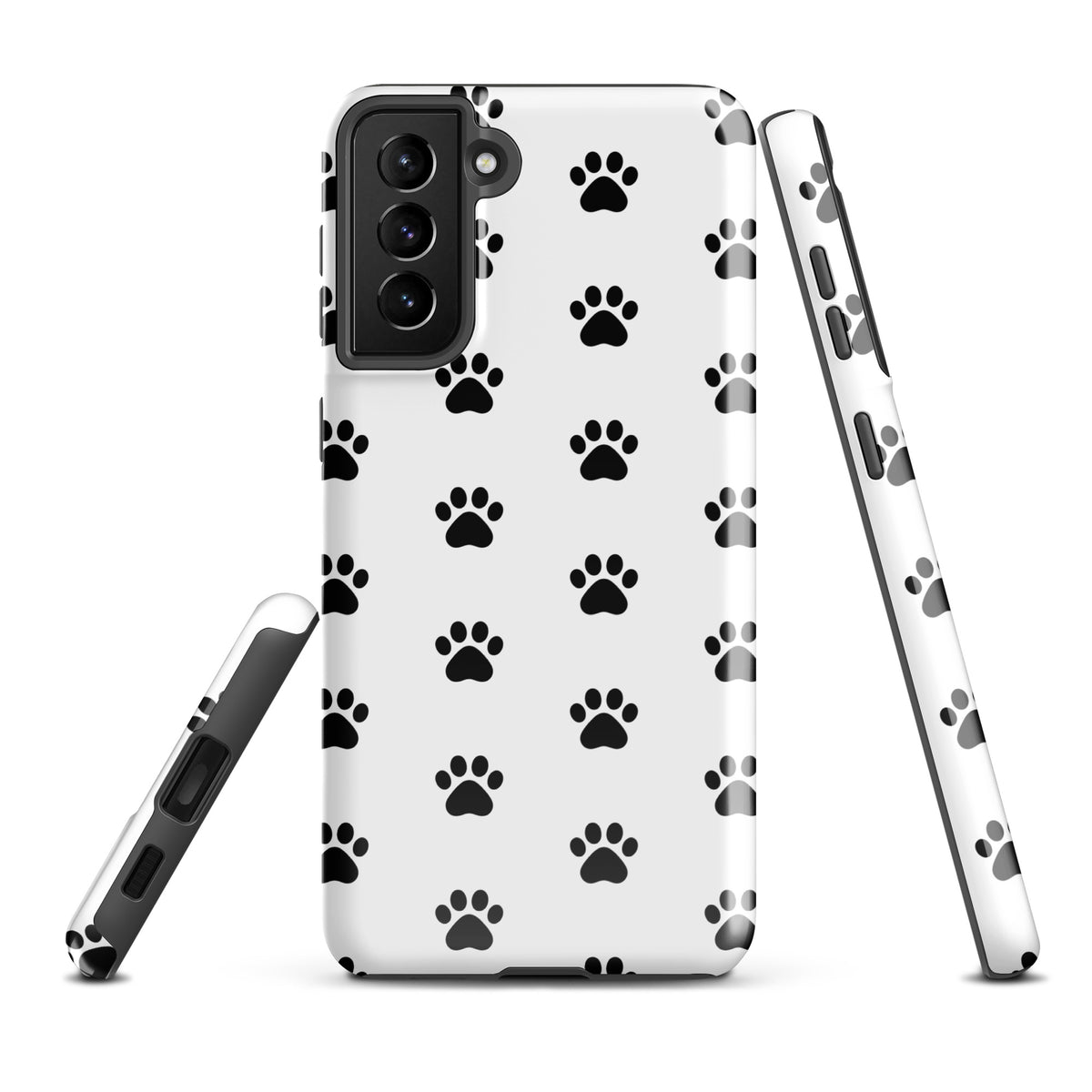 Phone Case for Samsung Galaxy with black paw print design in white for pet lovers, featuring minimalist cat and dog theme, stylish protection.