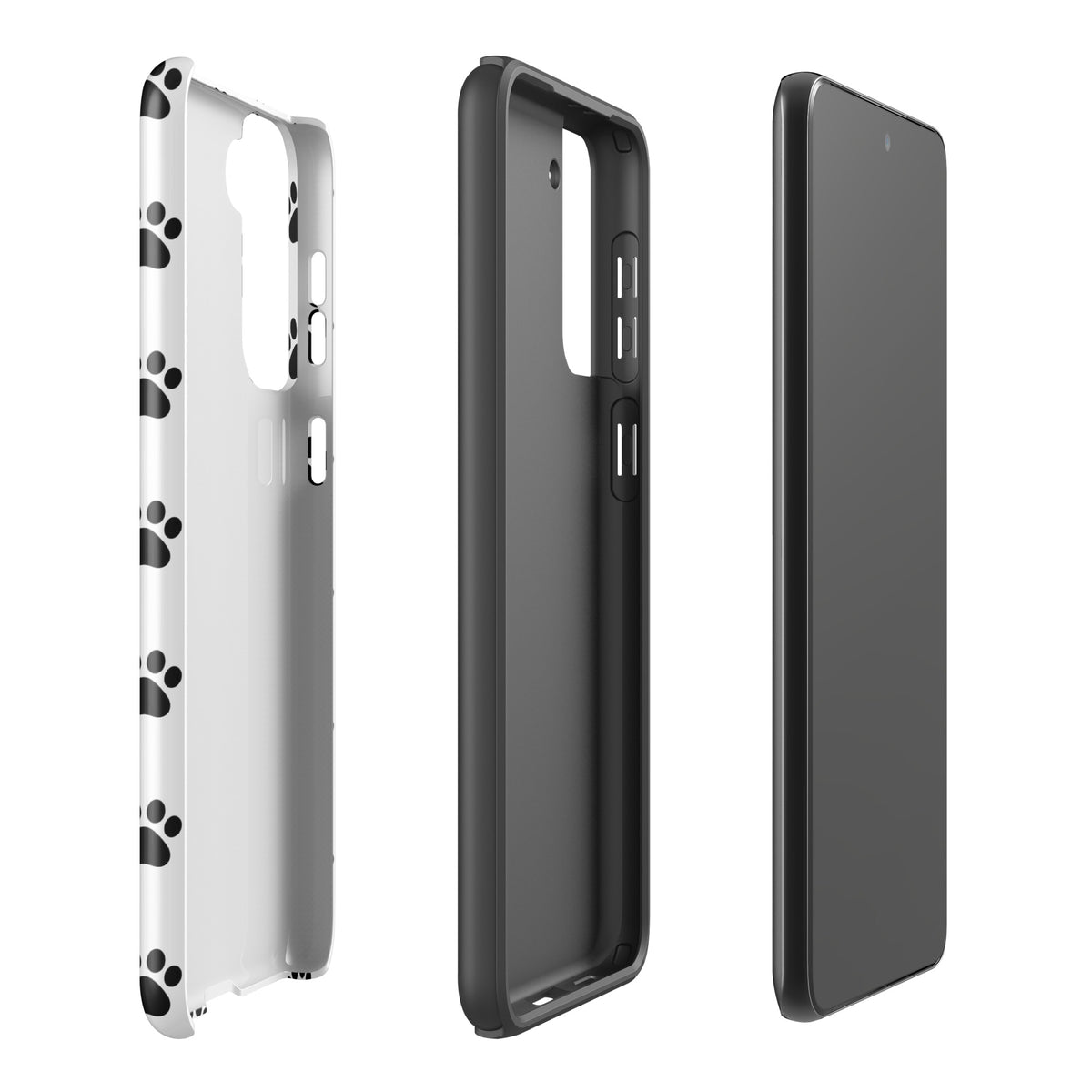 Phone Case for Samsung Galaxy featuring white and black paw print design, ideal for pet lovers looking for stylish protection.