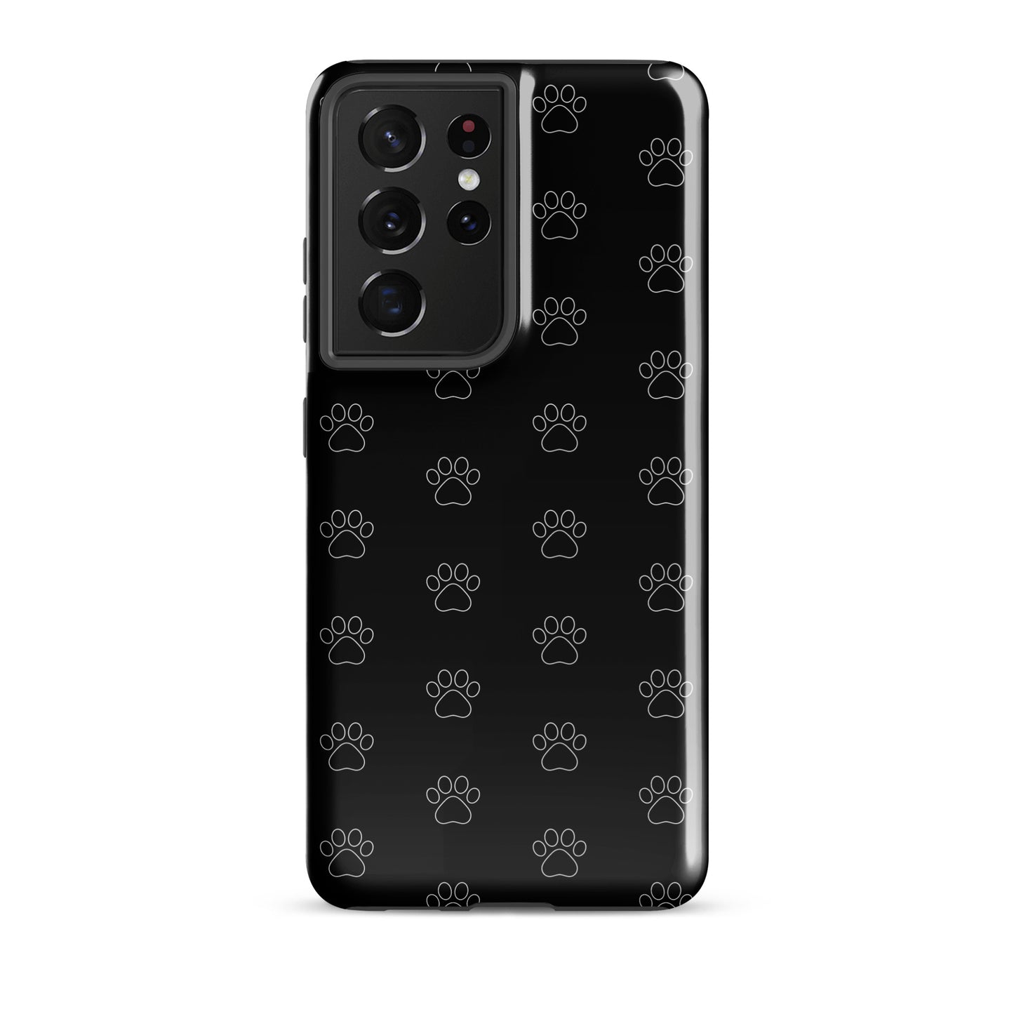 Phone Case for Samsung Galaxy with black paw print pattern for pet lovers.