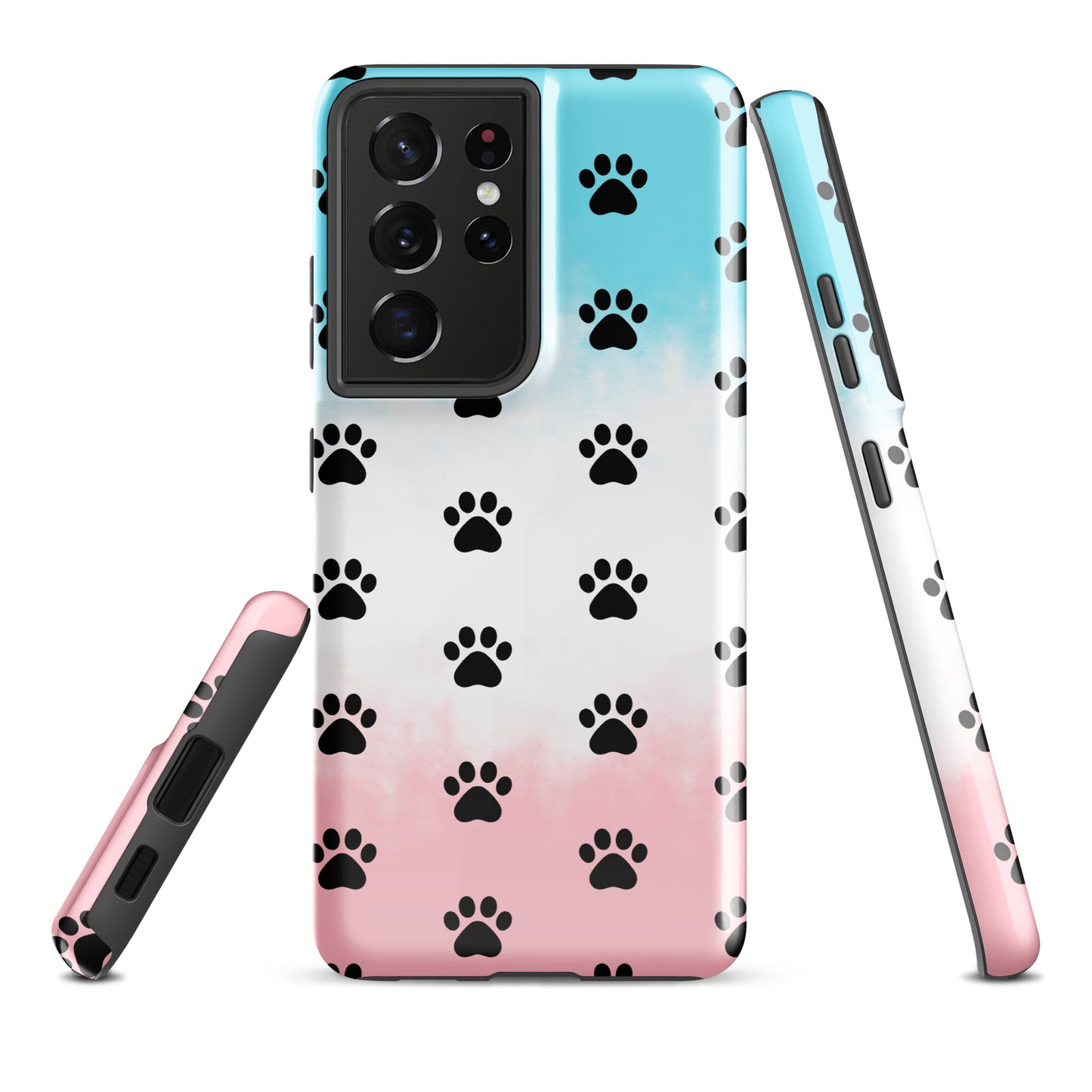 Phone Case for Samsung Galaxy with paw print design, showcasing playful pet-inspired style and transparent finish to reveal phone color.