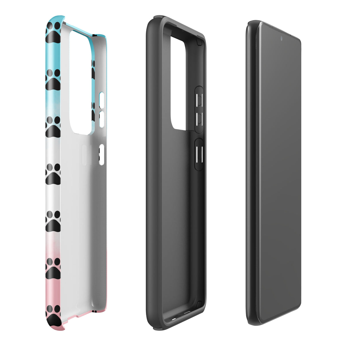Phone Case for Samsung Galaxy with paw print pattern, transparent design showing phone color, perfect for pet lovers.