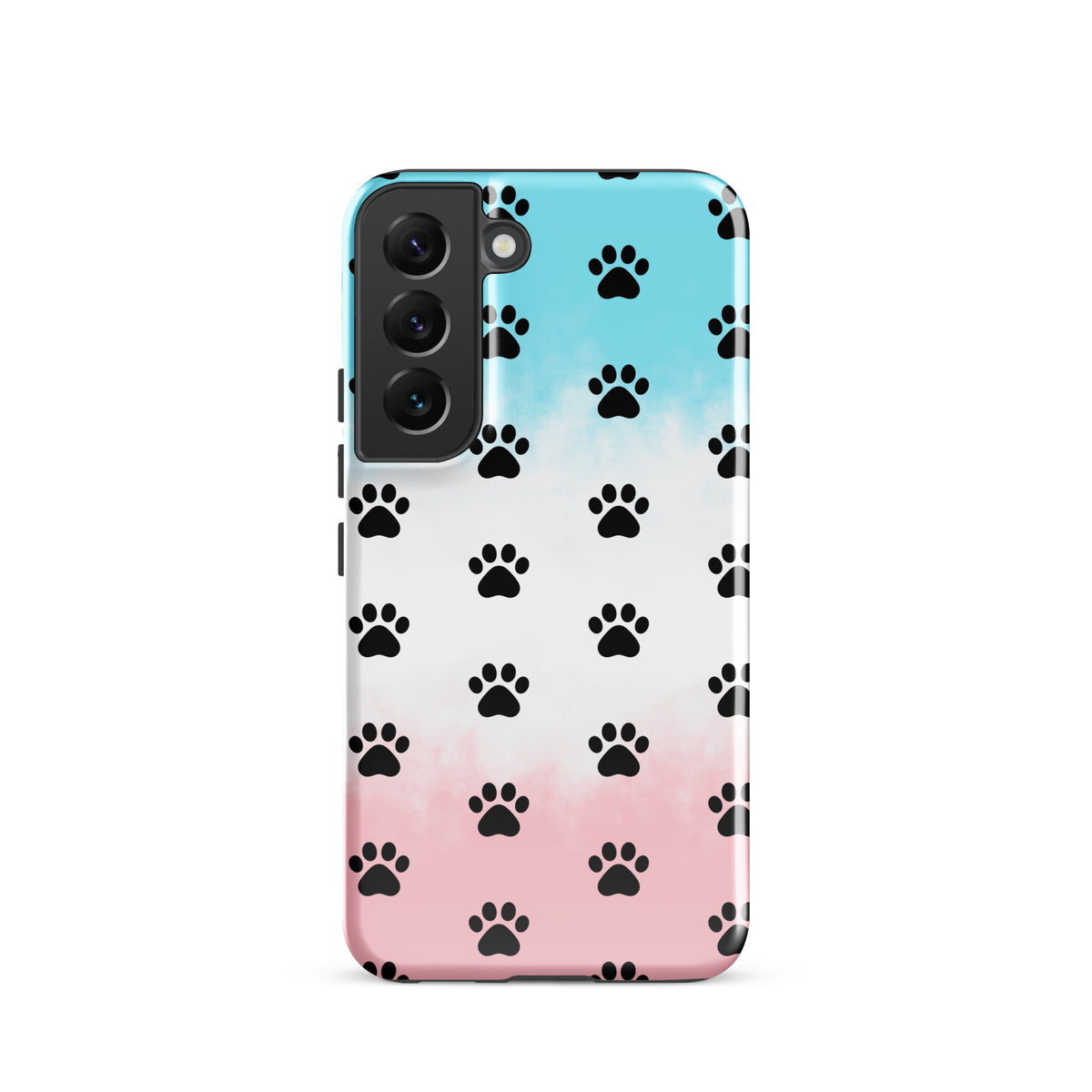Phone Case for Samsung Galaxy with paw-print pattern, perfect for pet lovers, transparent finish accentuates phone’s natural color.