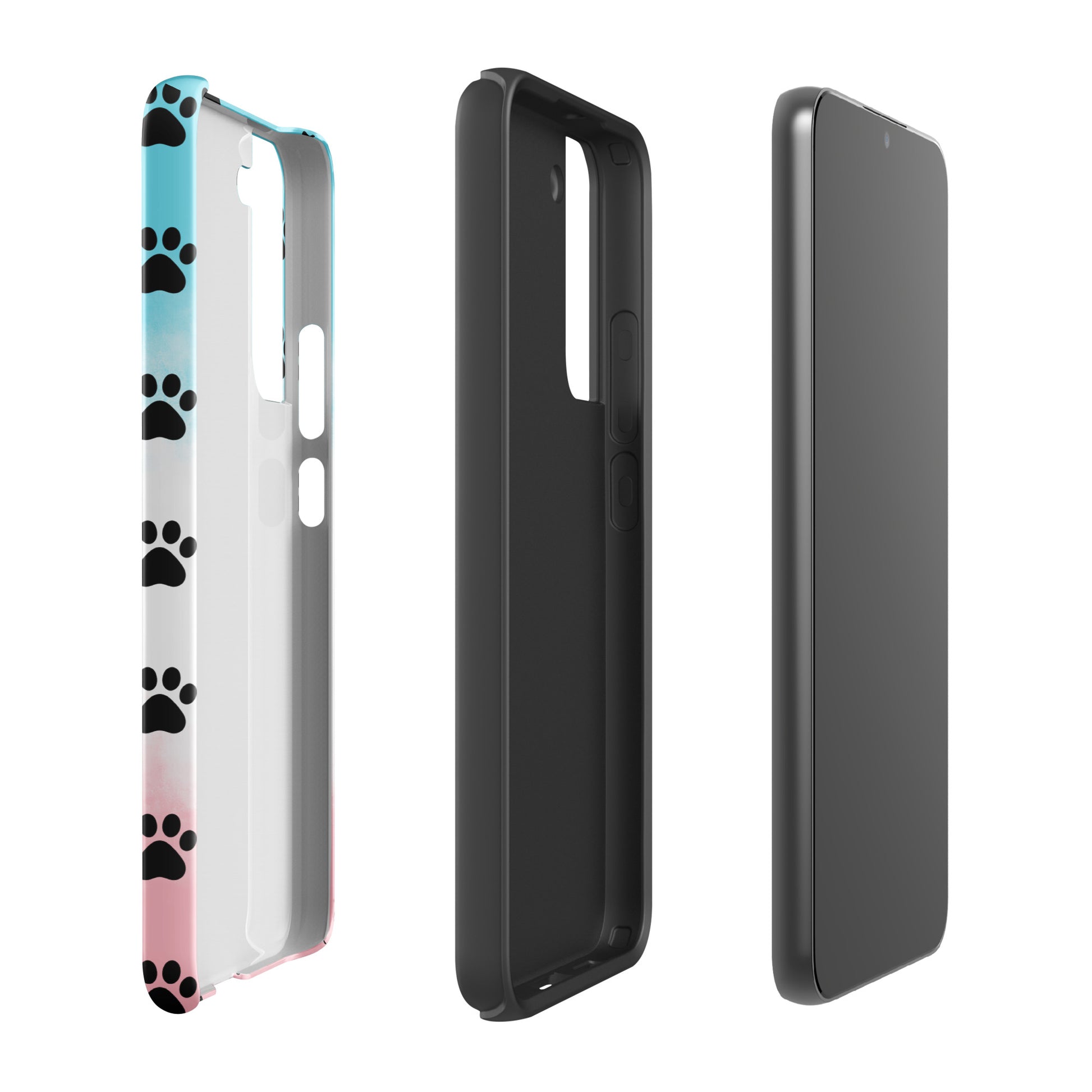Phone Case for Samsung Galaxy with paw-print pattern, transparent finish, ideal for pet lovers, minimalist design, dog and cat paws.